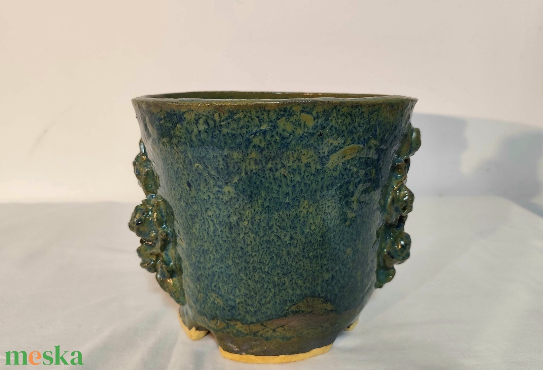 Kézzel készített kerámia kaspó, bonsai tál, rusztikus növénytartó, egyedi mázas dekoráció 1250 �C-on égetve - otthon & életmód - virágdekoráció - virágtartó - kaspó - Meska.hu