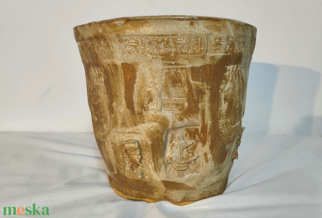 Kézzel készített Egyiptomi kerámia kaspó, bonsai tál, rusztikus növénytartó, egyedi mázas dekoráció 1250 �C-on égetve - otthon & életmód - virágdekoráció - virágtartó - kaspó - Meska.hu