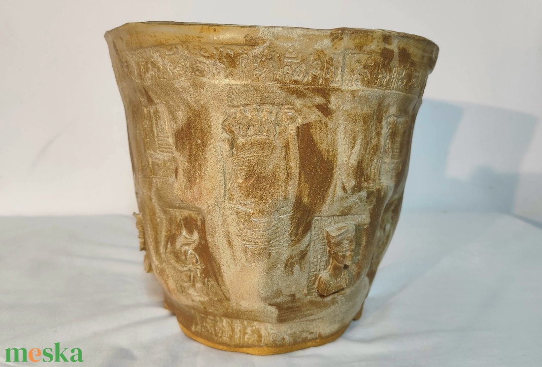Kézzel készített Egyiptomi kerámia kaspó, bonsai tál, rusztikus növénytartó, egyedi mázas dekoráció 1250 �C-on égetve - otthon & életmód - virágdekoráció - virágtartó - kaspó - Meska.hu