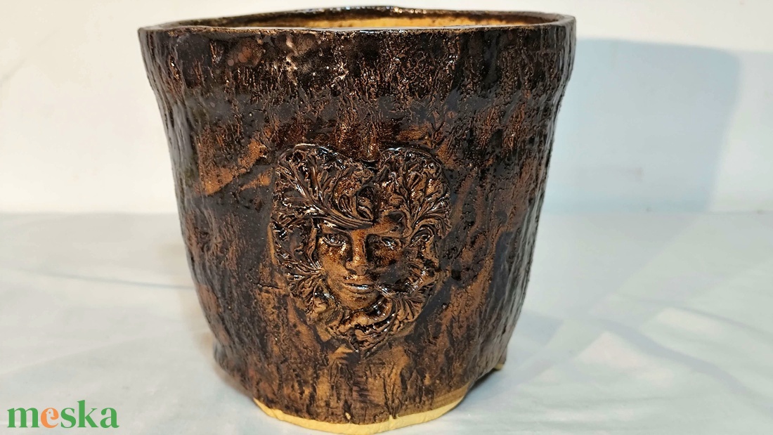Kézzel készített kerámia kaspó, bonsai tál, rusztikus növénytartó, egyedi mázas dekoráció 1250 �C-on égetve - otthon & életmód - virágdekoráció - virágtartó - kaspó - Meska.hu