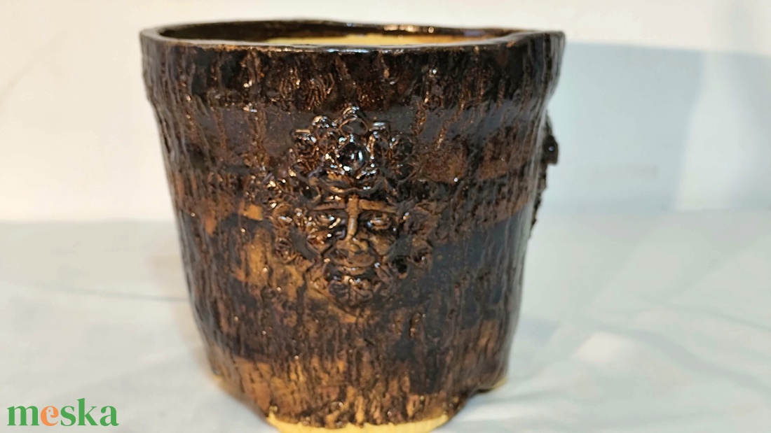 Kézzel készített kerámia kaspó, bonsai tál, rusztikus növénytartó, egyedi mázas dekoráció 1250 �C-on égetve - otthon & életmód - virágdekoráció - virágtartó - kaspó - Meska.hu