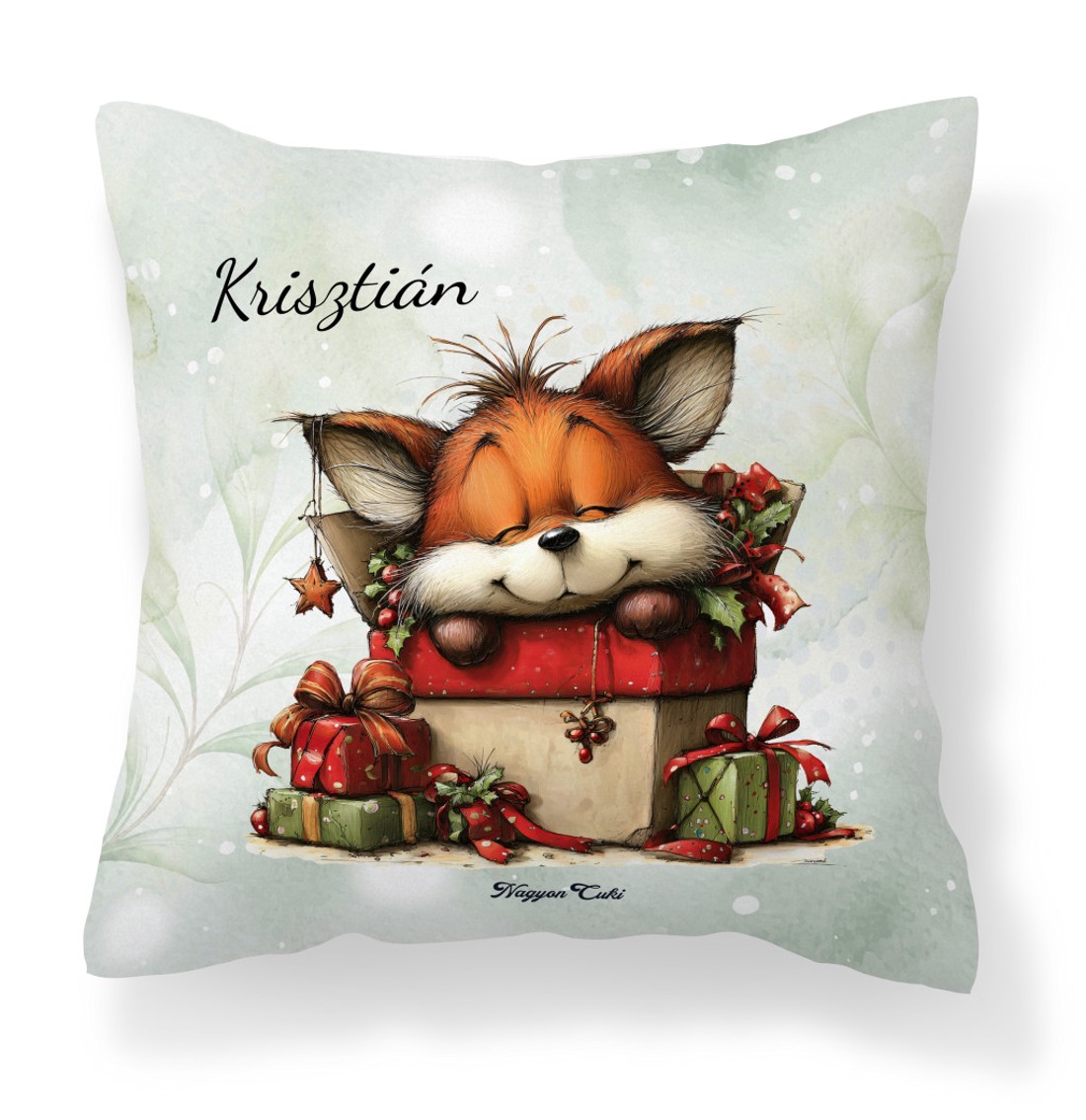 Névvel kérhető - Cuki karácsonyi róka és az ajándékok mintás párna - otthon & életmód - lakástextil - párna & párnahuzat - díszpárna (belsővel együtt) - Meska.hu