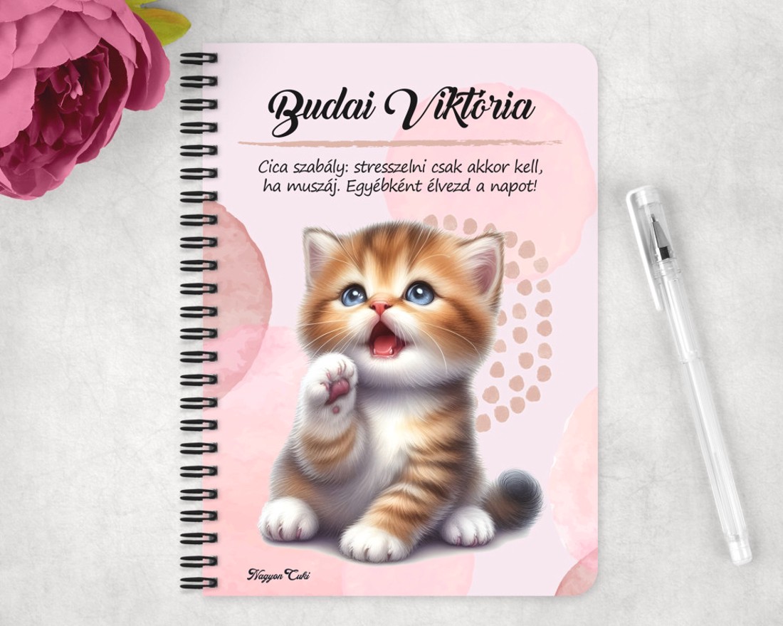 Személyre szabható - Pacsis vörös cicus mintás A6-os füzet - otthon & életmód - papír, írószer - jegyzetfüzet & napló - Meska.hu