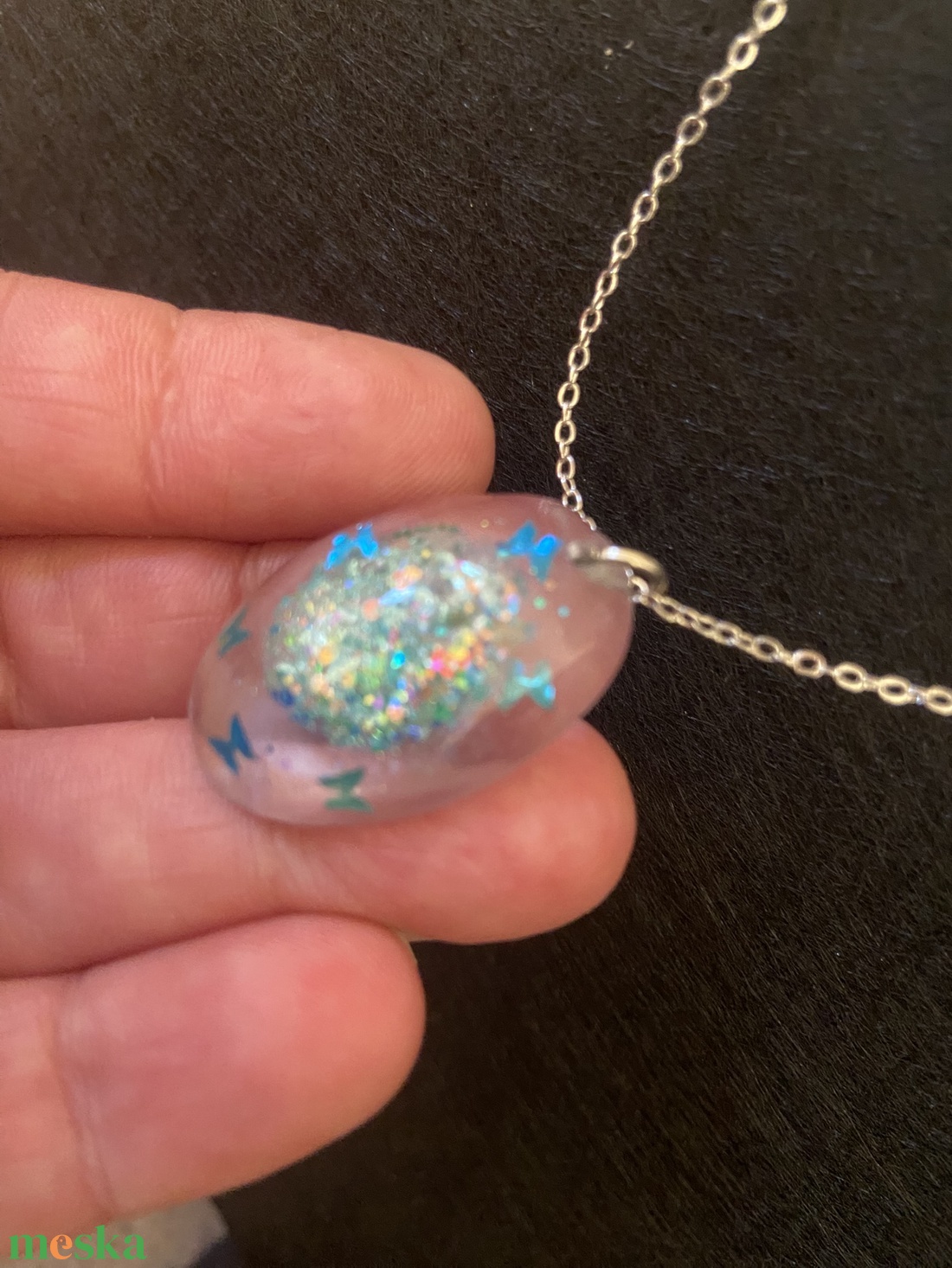 Kék pillangós fülbevaló és nyaklánc szett - ékszer - ékszerszett - Meska.hu