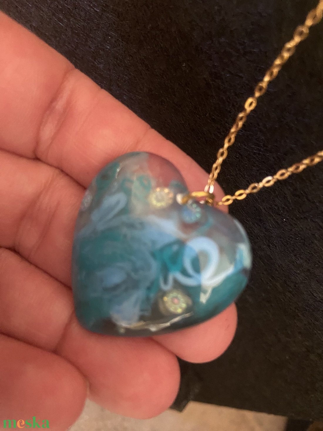 Kék szives fülbevaló és nyaklánc szett - ékszer - ékszerszett - Meska.hu