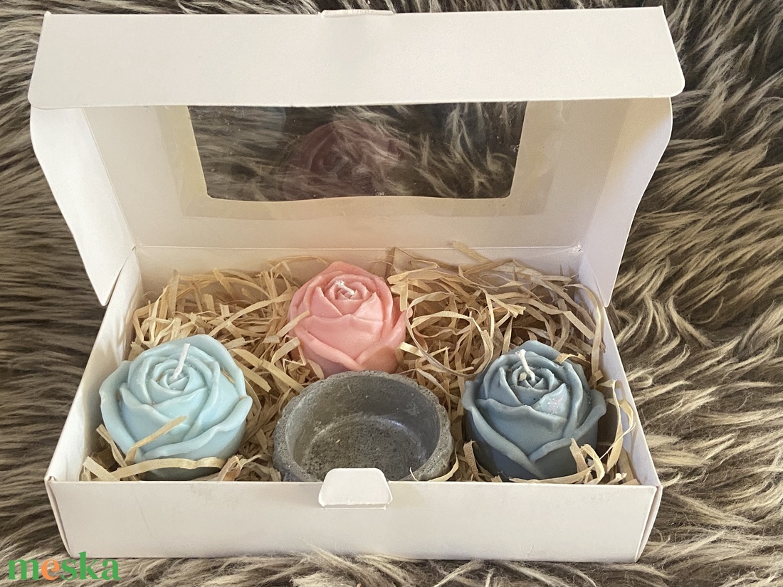 Rózsaszett gyertyakészlet - kellékek & szerszámok - dekorációs kellékek - dekorációs gyertya - Meska.hu