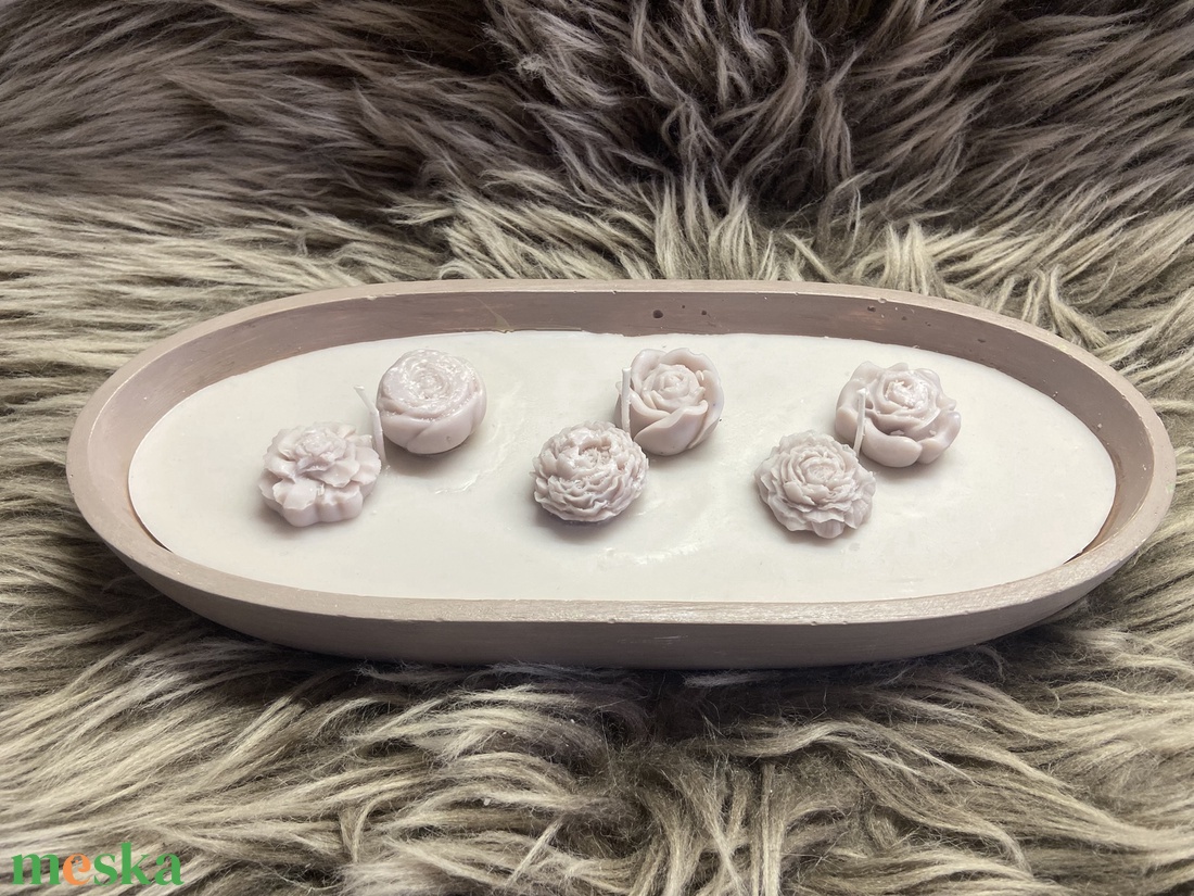 Nagyméretű gyertyatál -pozsgák és virágok - kellékek & szerszámok - dekorációs kellékek - dekorációs gyertya - Meska.hu