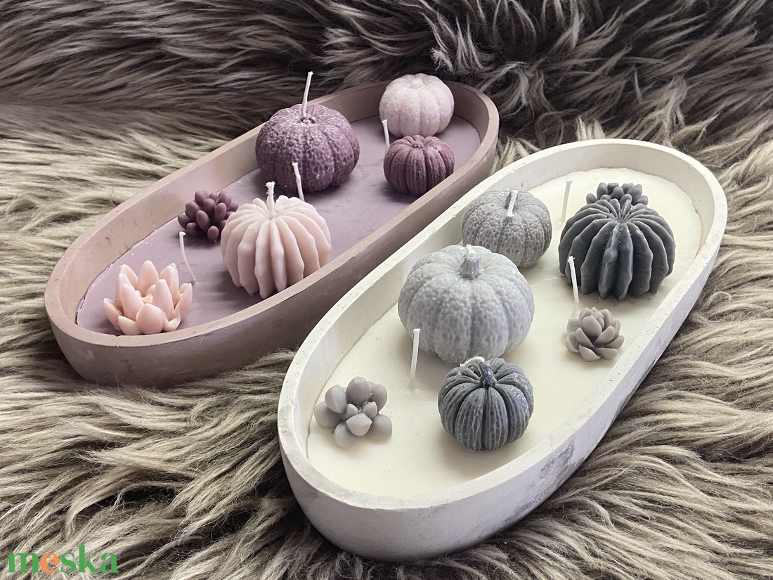 Nagyméretű gyertyatál -pozsgák és tökök - kellékek & szerszámok - dekorációs kellékek - dekorációs gyertya - Meska.hu