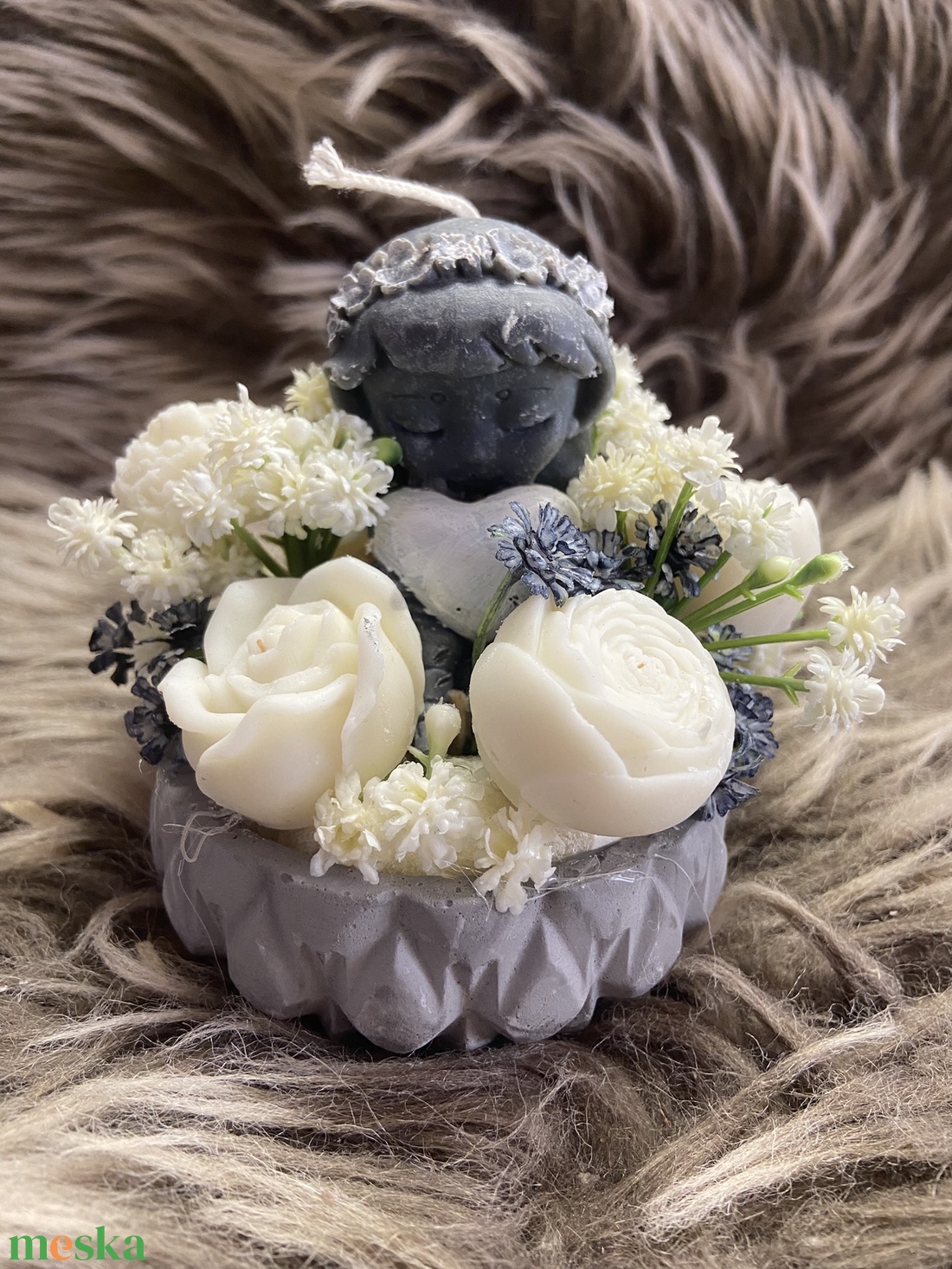 Szójaviasz virágcsokor kislánnyal - otthon & életmód - virágdekoráció - virágdíszek - asztali virágdísz - Meska.hu