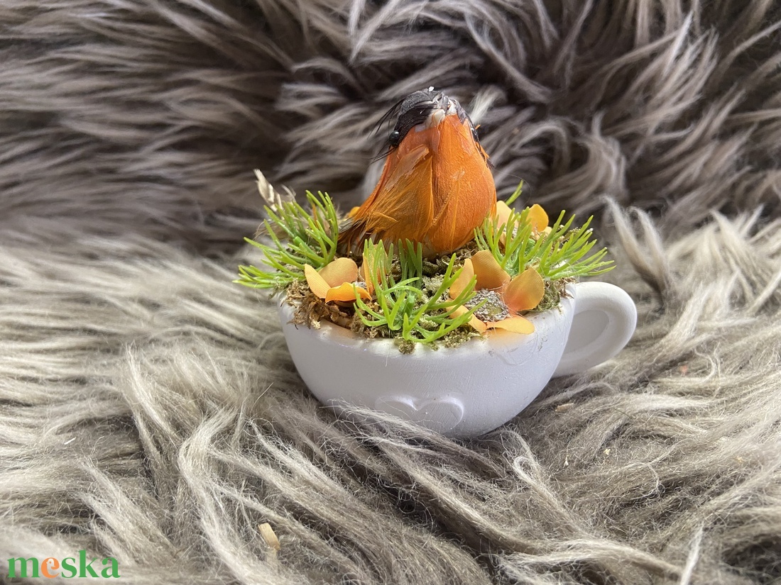 Kisméretű madárkás dísz csészében - otthon & életmód - dekoráció - húsvéti asztaldíszek - Meska.hu