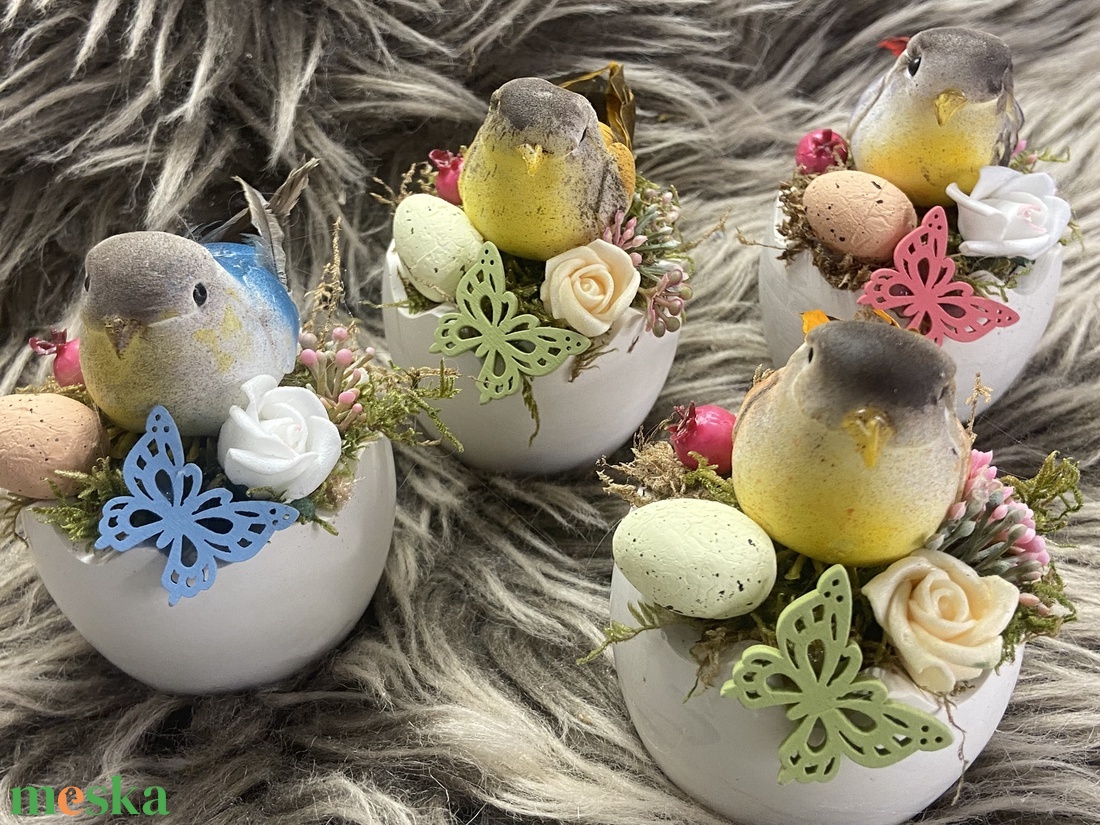 Kisméretű tojásos, madárkás, pillangós dísz  - otthon & életmód - dekoráció - húsvéti asztaldíszek - Meska.hu