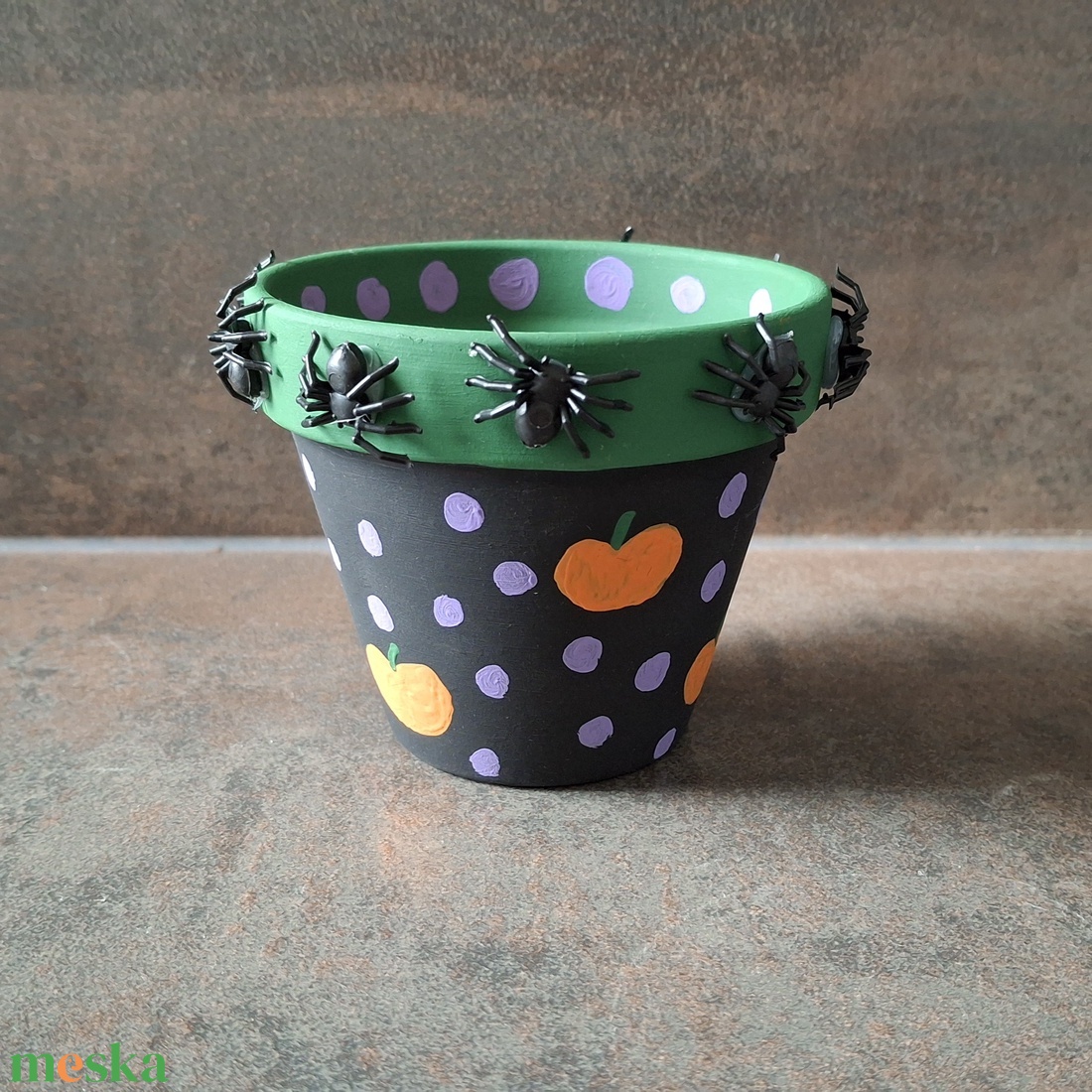 Pókos tökös kaspó  - otthon & életmód - dekoráció - halloween - halloweeni dekoráció - Meska.hu