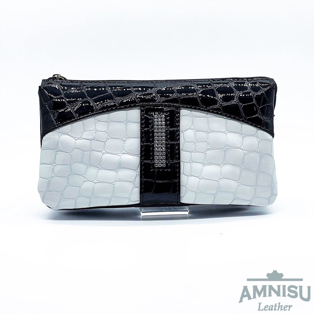 Fekete lakk krokkóminás - fehér lakk krokkómintás egyenes swarovski köves női bőr pénztárca G8024-3013 - táska & tok - pénztárca & más tok - pénztárca - női pénztárca - Meska.hu