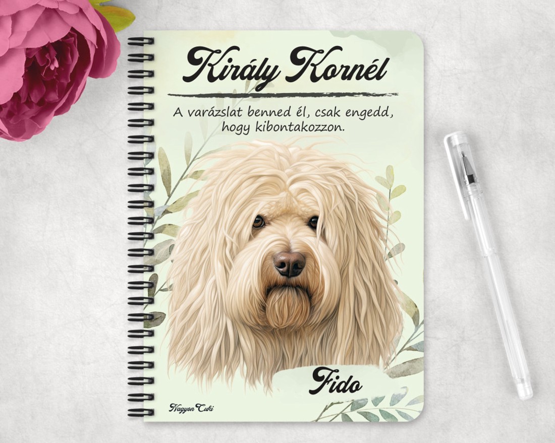 Személyre szabható - Fehér puli portré mintás A5-ös füzet - otthon & életmód - papír, írószer - jegyzetfüzet & napló - Meska.hu