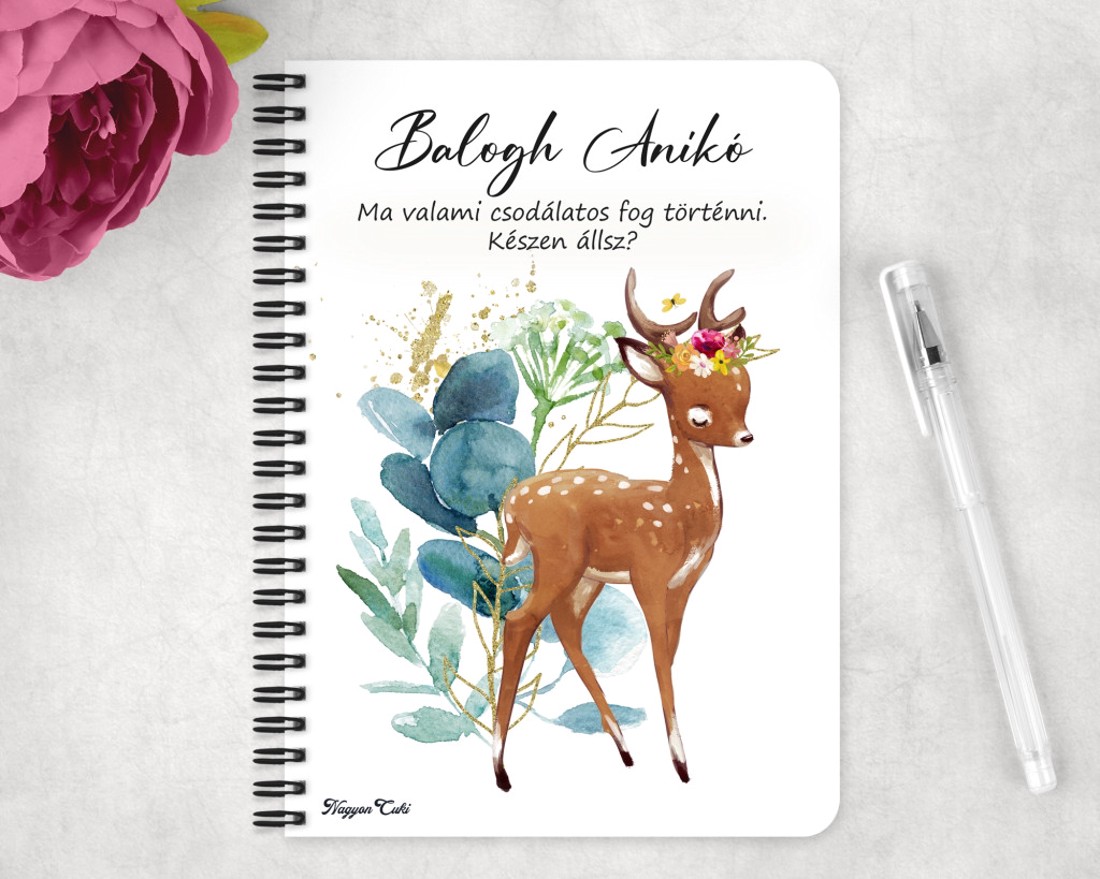 Személyre szabható - Tündéri Őzike mintás A5-ös füzet - otthon & életmód - papír, írószer - jegyzetfüzet & napló - Meska.hu