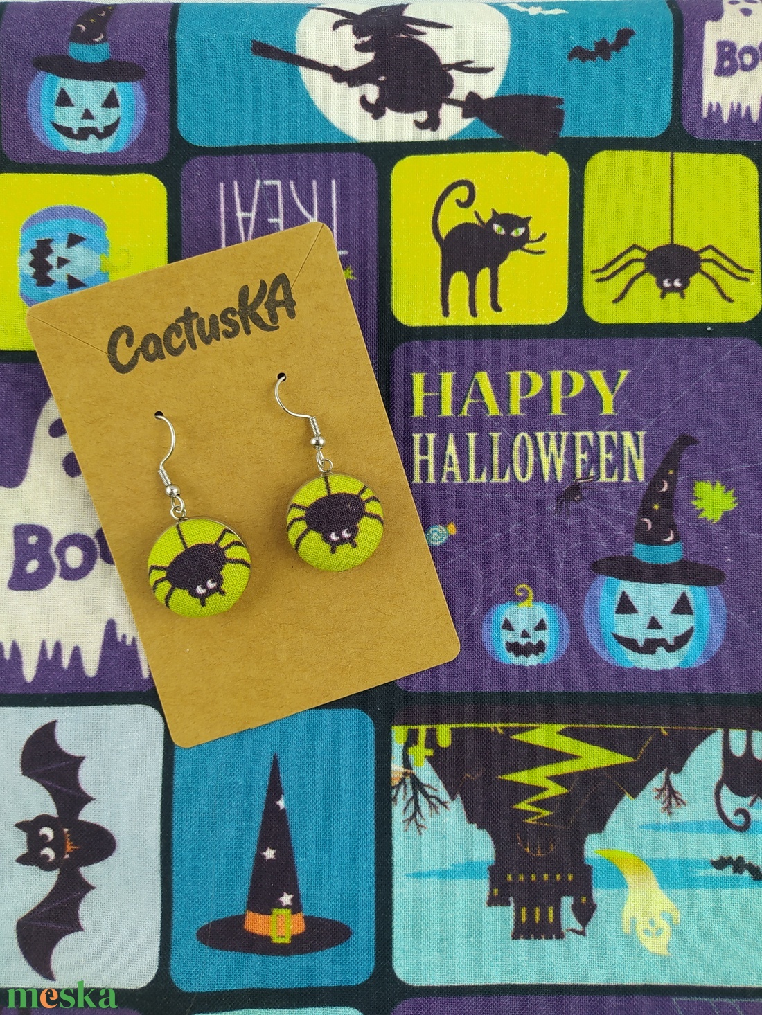 Halloween pók lógós fülbevaló - esküvő - ékszer - fülbevaló - Meska.hu