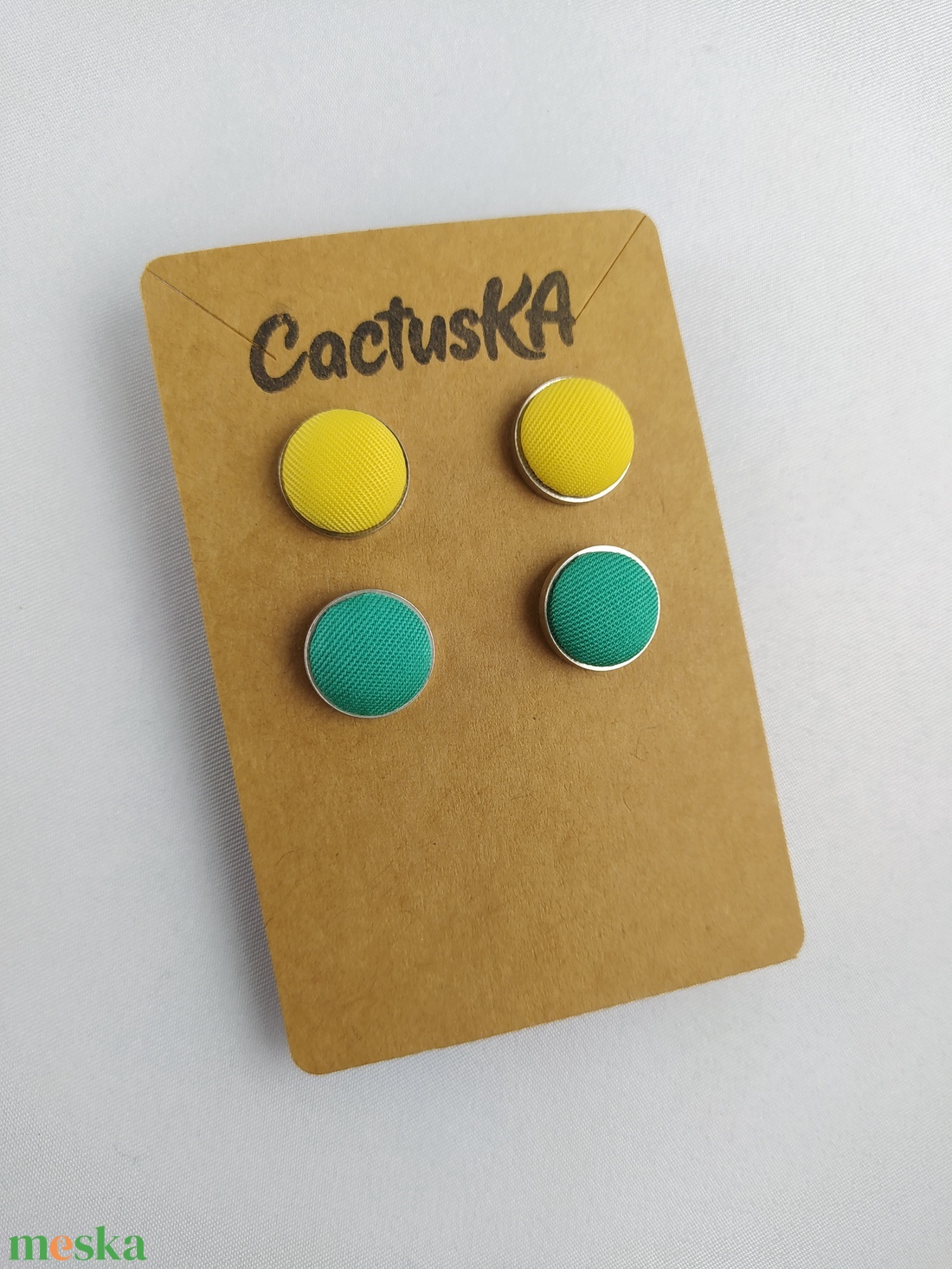 Sárga-türkiz fülbevaló szett - ékszer - fülbevaló - pötty fülbevaló - Meska.hu