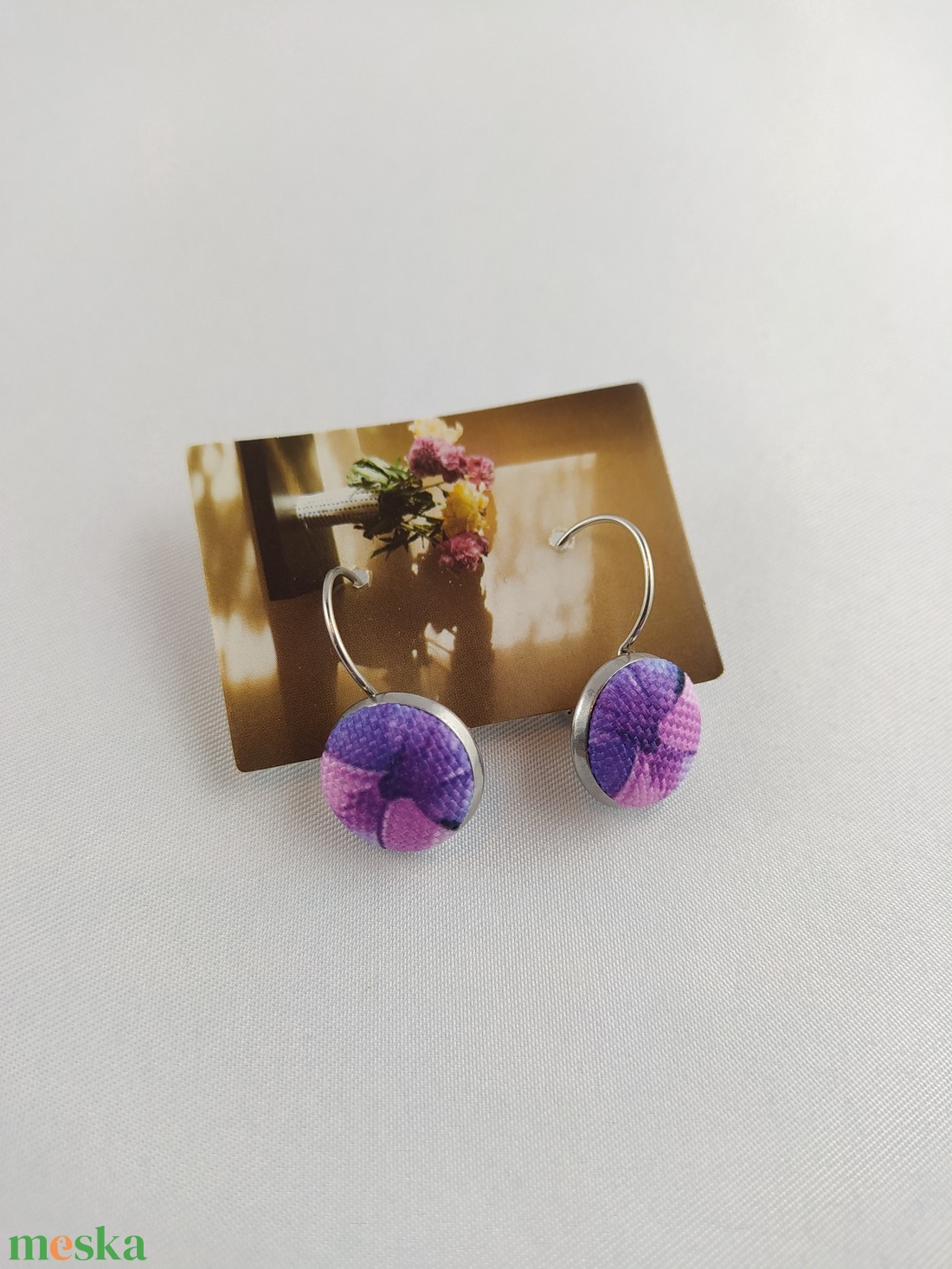 Lila absztrakt francia kapcsos fülbevaló - ékszer - fülbevaló - lógó fülbevaló - Meska.hu