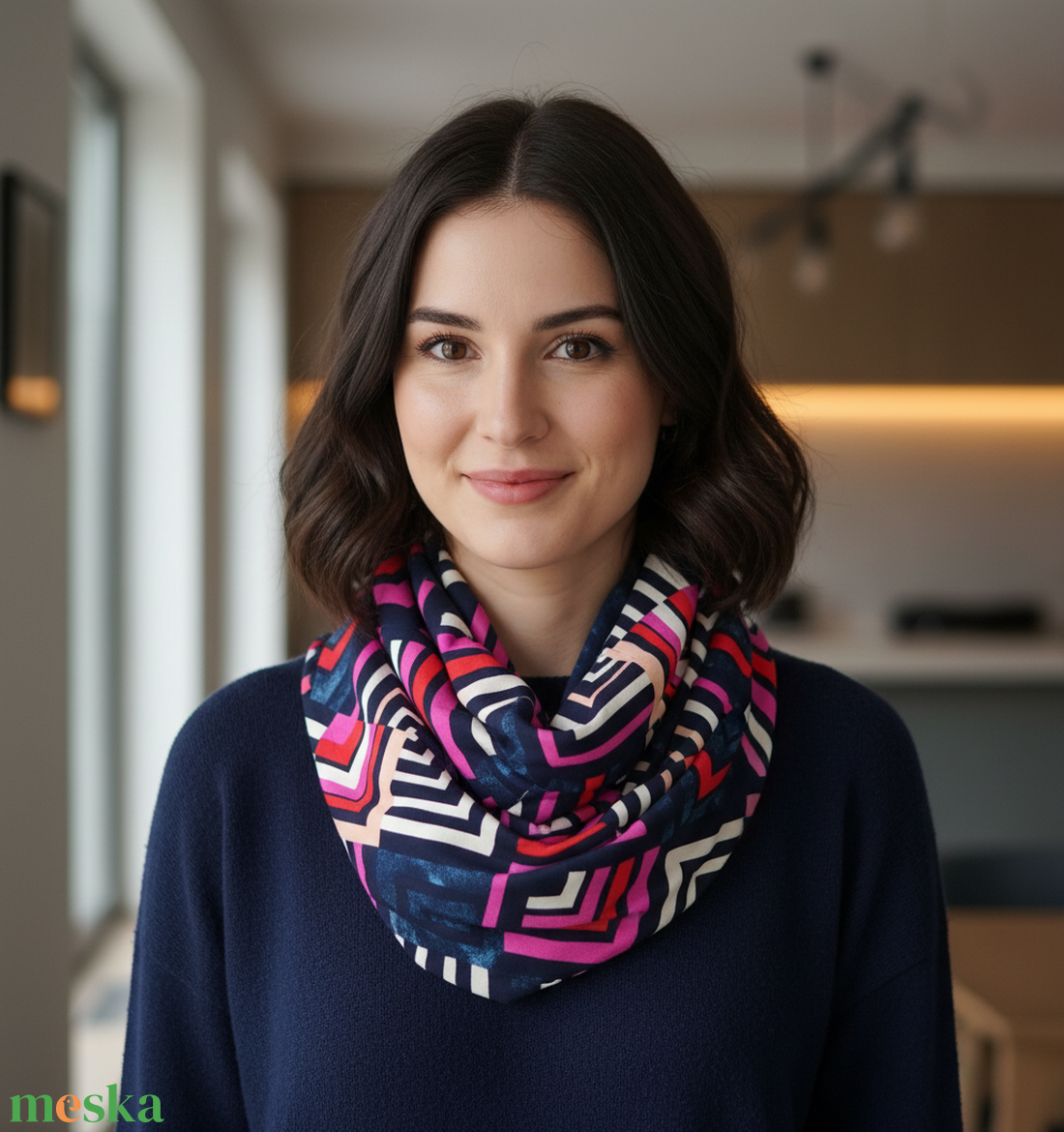 Cikk-cakk mintás női körsál - ruha & divat - sál, sapka, kendő - sál - Meska.hu