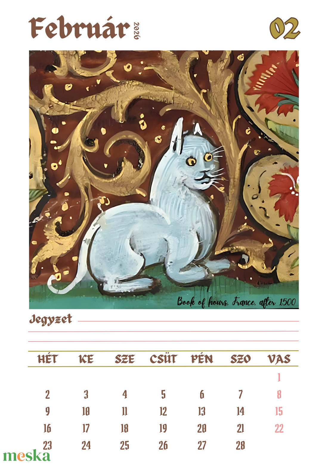 Vicces középkori macskás festmények naptár 2026, humoros karácsonyi ajándék legjobb barátoknak és macska tulajdonosoknak - otthon & életmód - dekoráció - fali és függő dekoráció - falinaptár & öröknaptár - Meska.hu