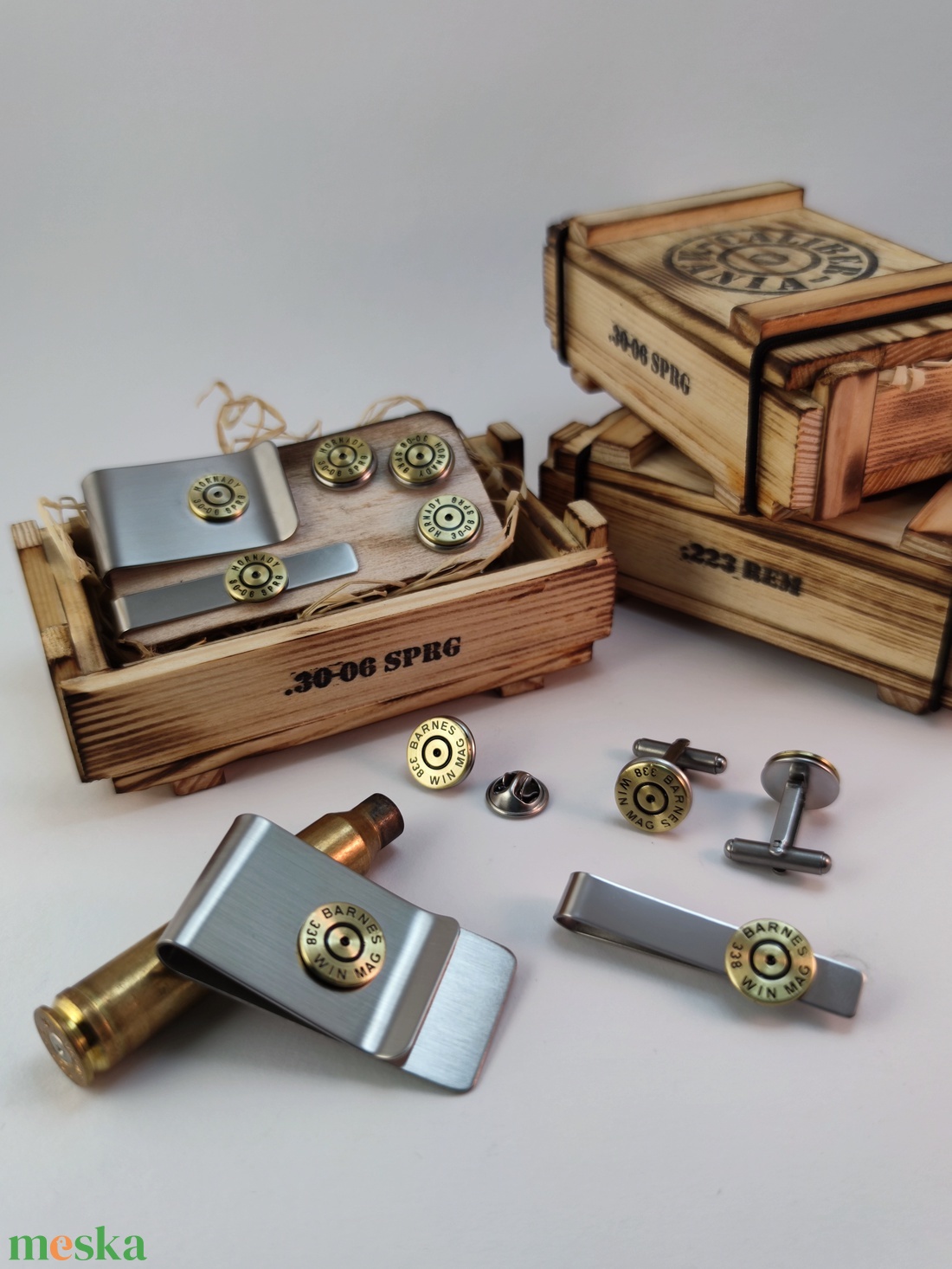 .308 Win Töltény Férfi szett, ládában. Vadász ékszer - ékszer - mandzsettagomb - Meska.hu