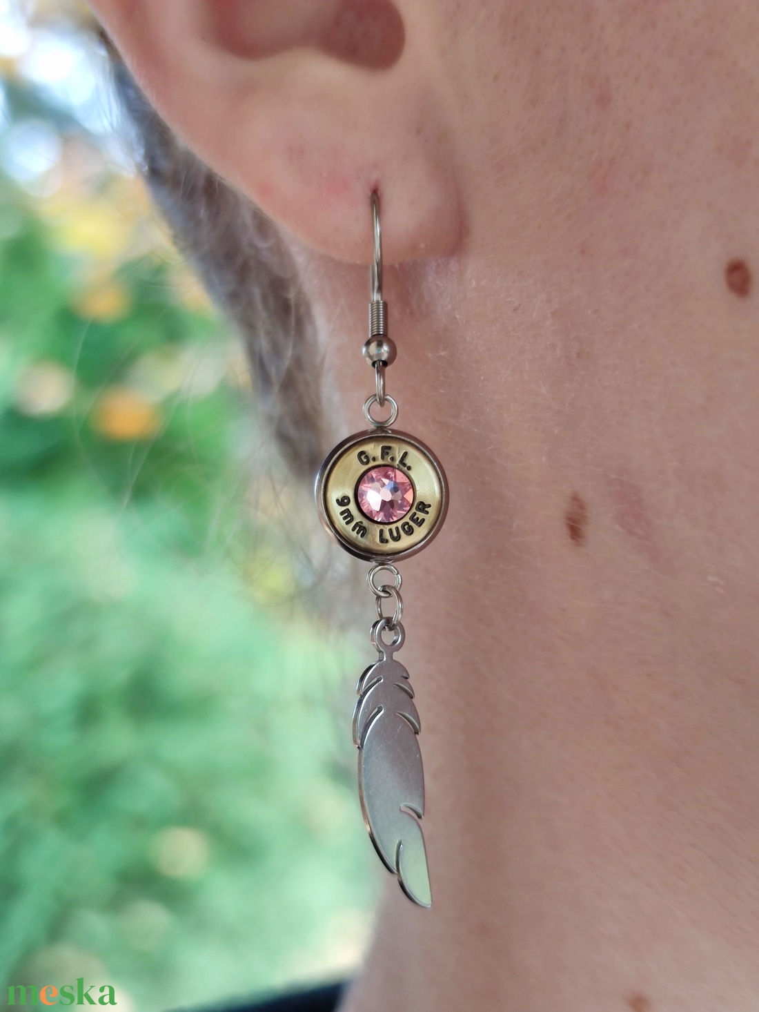 Töltény fülbevaló Tollas csüngős - ékszer - fülbevaló - pötty fülbevaló - Meska.hu