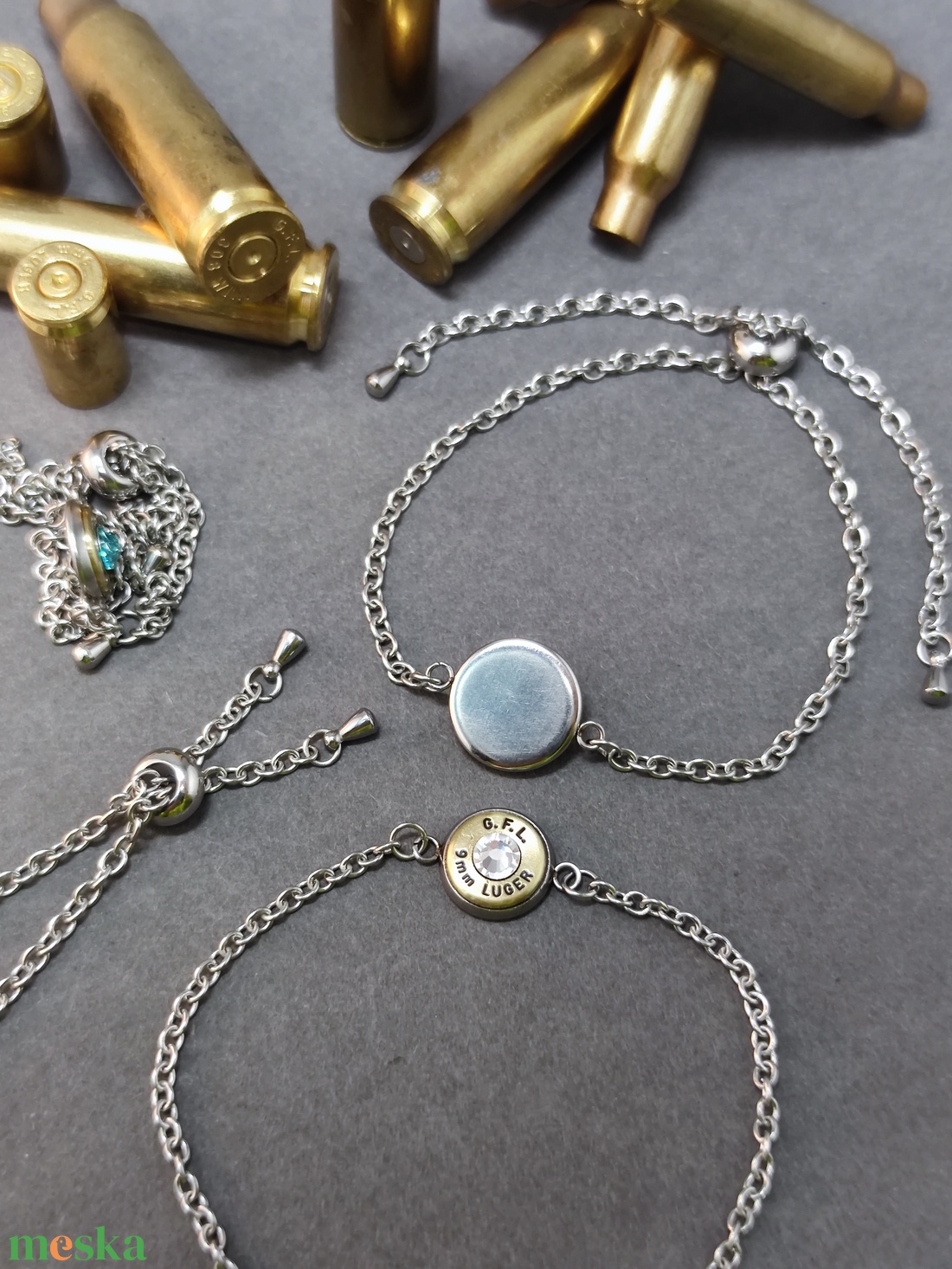 Töltény karlánc, 1-Lövetű vadász ékszer - ékszer - karkötő - karkötő medállal - Meska.hu