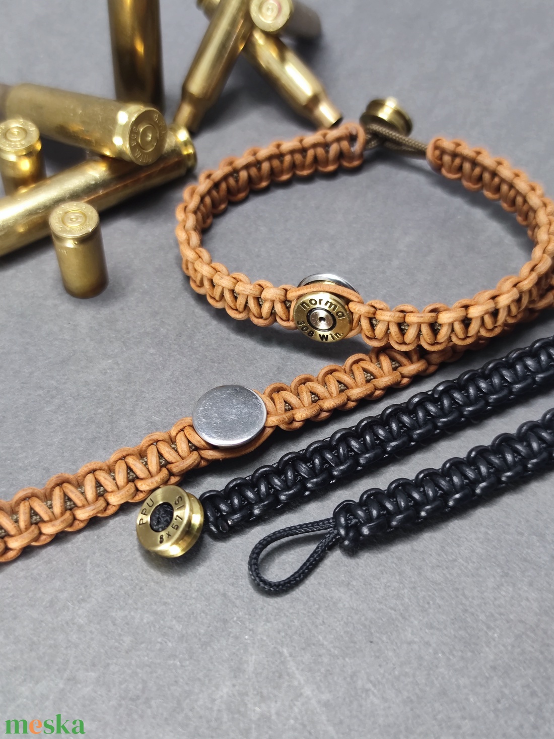 2-Lövetű Töltény Bőr karkötő , Vadász ékszer   - ékszer - karkötő - fonott karkötő - Meska.hu