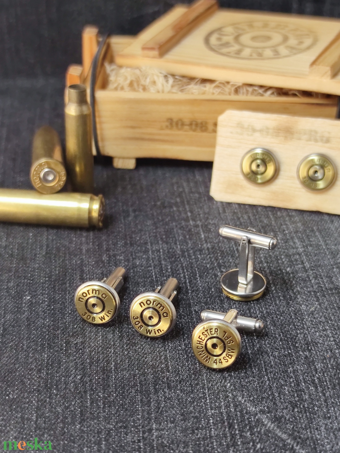 Töltény mandzsetta gomb lőszeresládában - ékszer - mandzsettagomb - Meska.hu