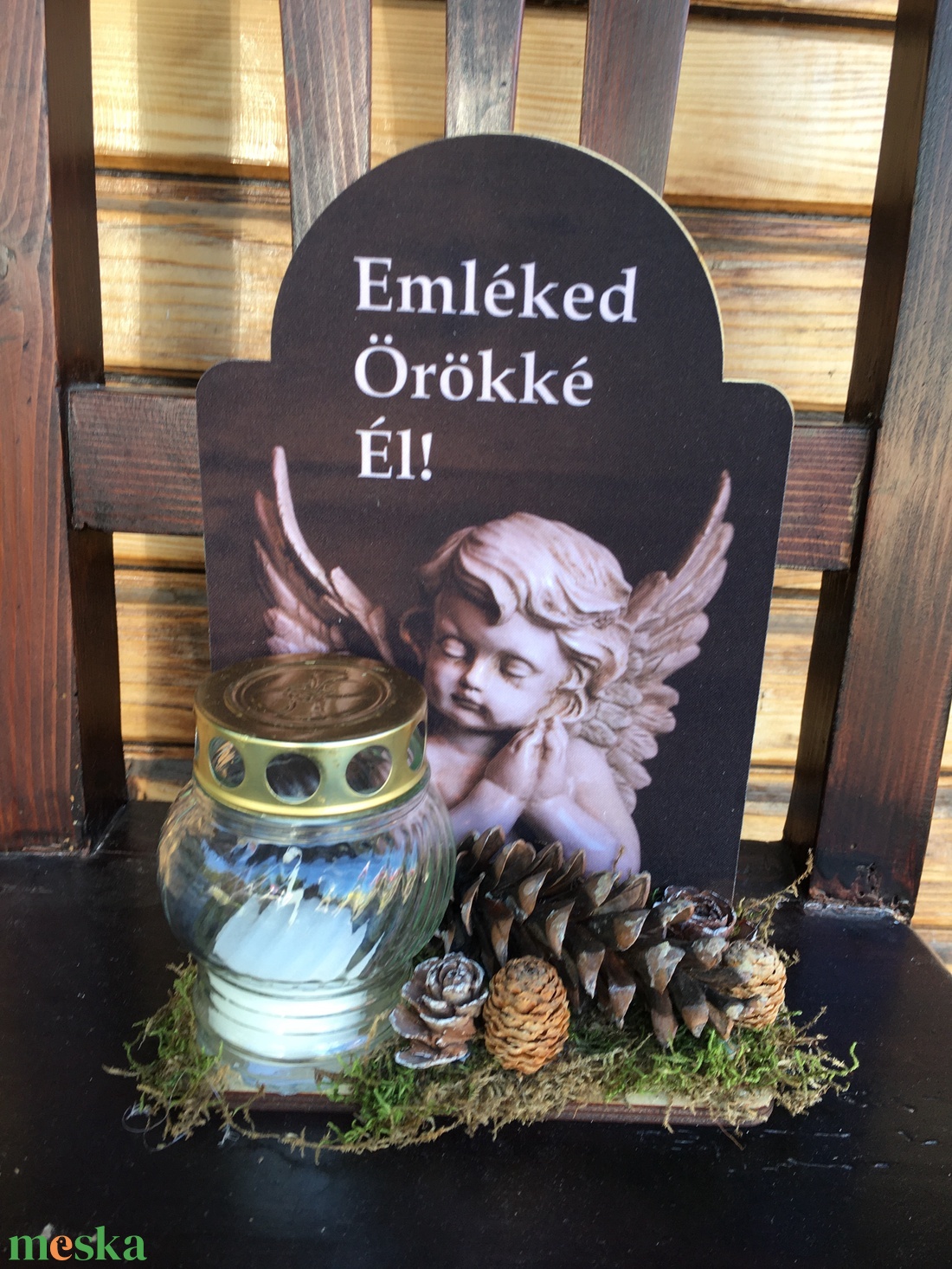 Sírdísz -tábla mécsessel -Emléked örökké él 2. - otthon & életmód - vallás - temetkezési tárgy - Meska.hu