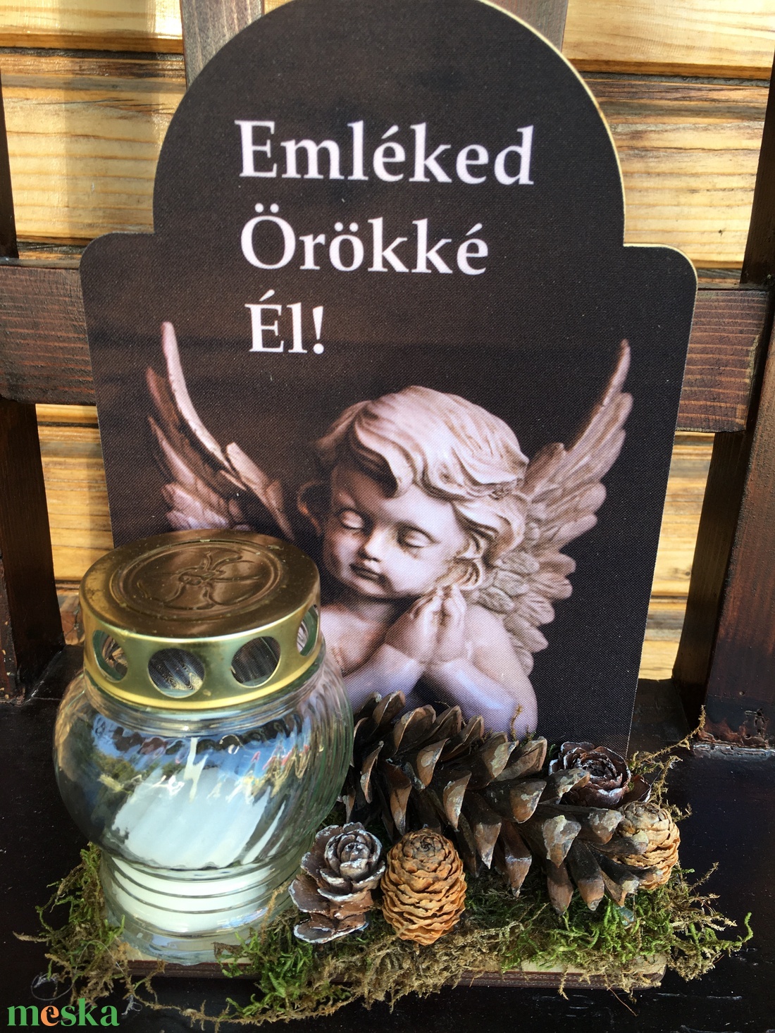 Sírdísz -tábla mécsessel -Emléked örökké él 2. - otthon & életmód - vallás - temetkezési tárgy - Meska.hu