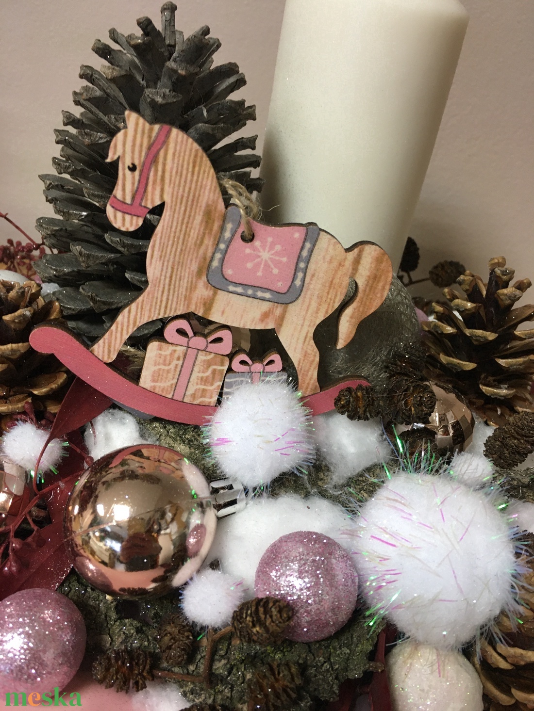 Karácsonyi asztaldísz - hintalóval - karácsony - adventi díszek - adventi ablakdekoráció - Meska.hu