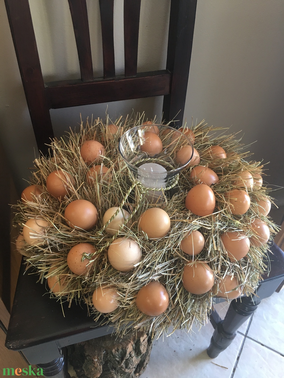 Tavaszi tojáskoszorú gyertyával, vázával- exclusiv asztaldísz  - otthon & lakás - dekoráció - ajtó- és ablak dekoráció - ajtódísz & kopogtató - Meska.hu