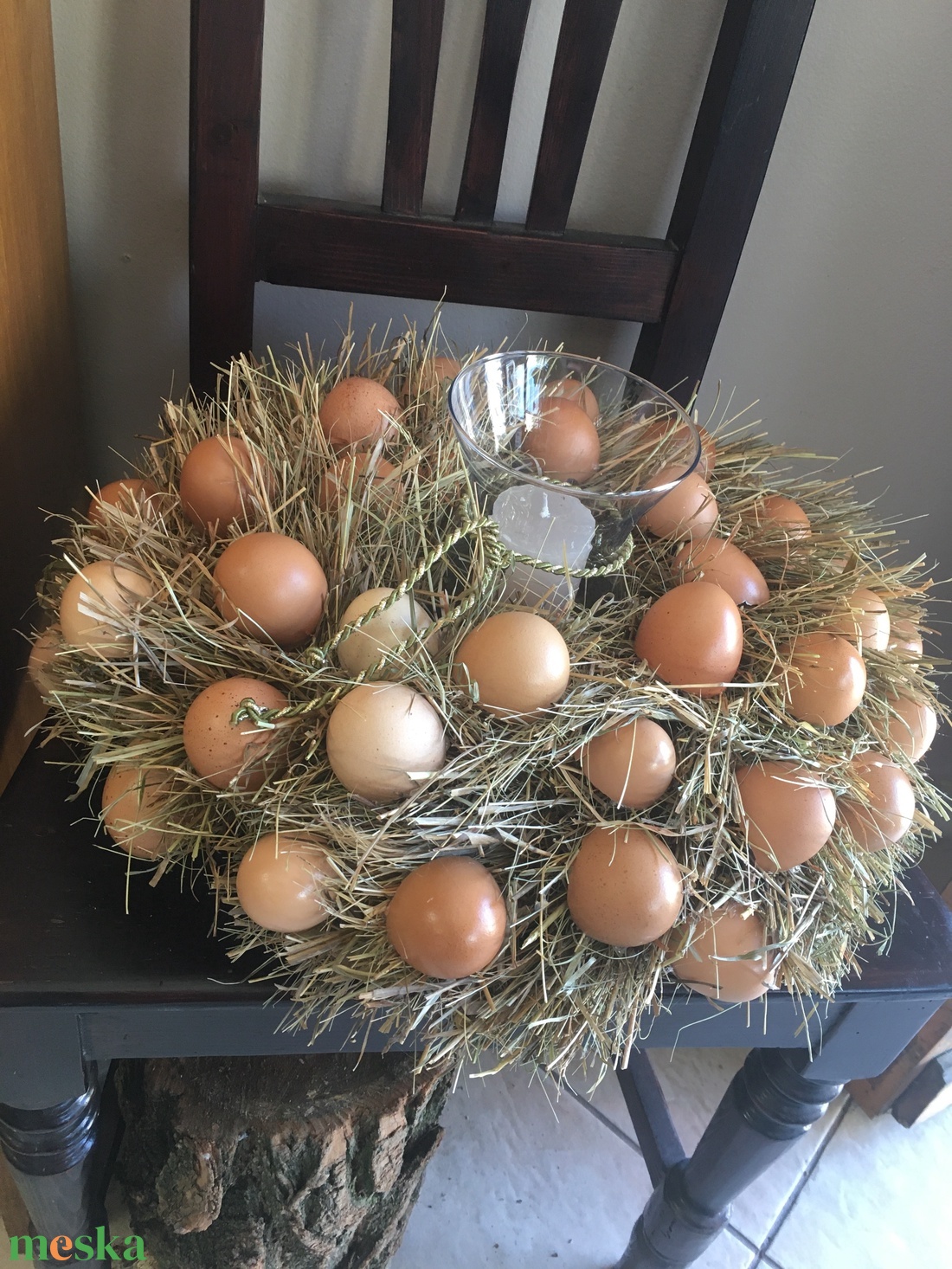 Tavaszi tojáskoszorú gyertyával, vázával- exclusiv asztaldísz  - otthon & lakás - dekoráció - ajtó- és ablak dekoráció - ajtódísz & kopogtató - Meska.hu