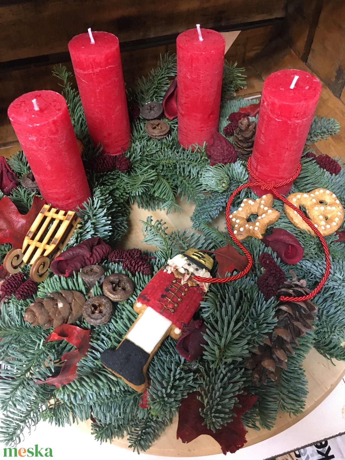 Adventi koszorú-nobilis fenyővel - karácsony - adventi díszek - adventi ablakdekoráció - Meska.hu