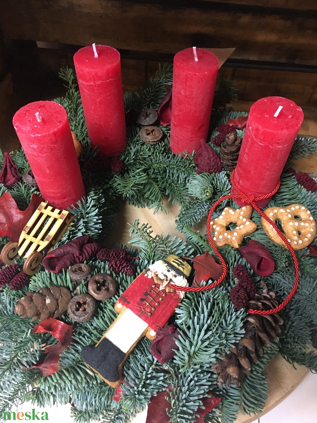 Adventi koszorú-nobilis fenyővel - karácsony - adventi díszek - adventi ablakdekoráció - Meska.hu