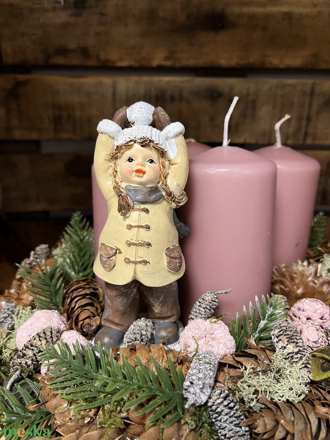 Nagy méretű Adventi tál- hógolyózó kislány   - karácsony - adventi díszek - adventi ablakdekoráció - Meska.hu