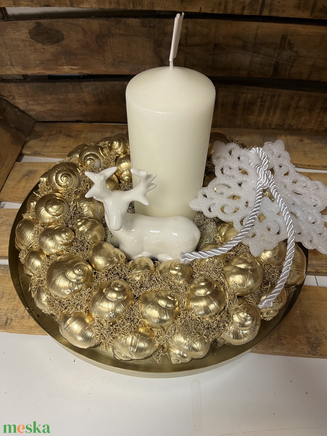 Karácsonyi asztaldísz - fehér-arany  - karácsony - adventi díszek - adventi ablakdekoráció - Meska.hu