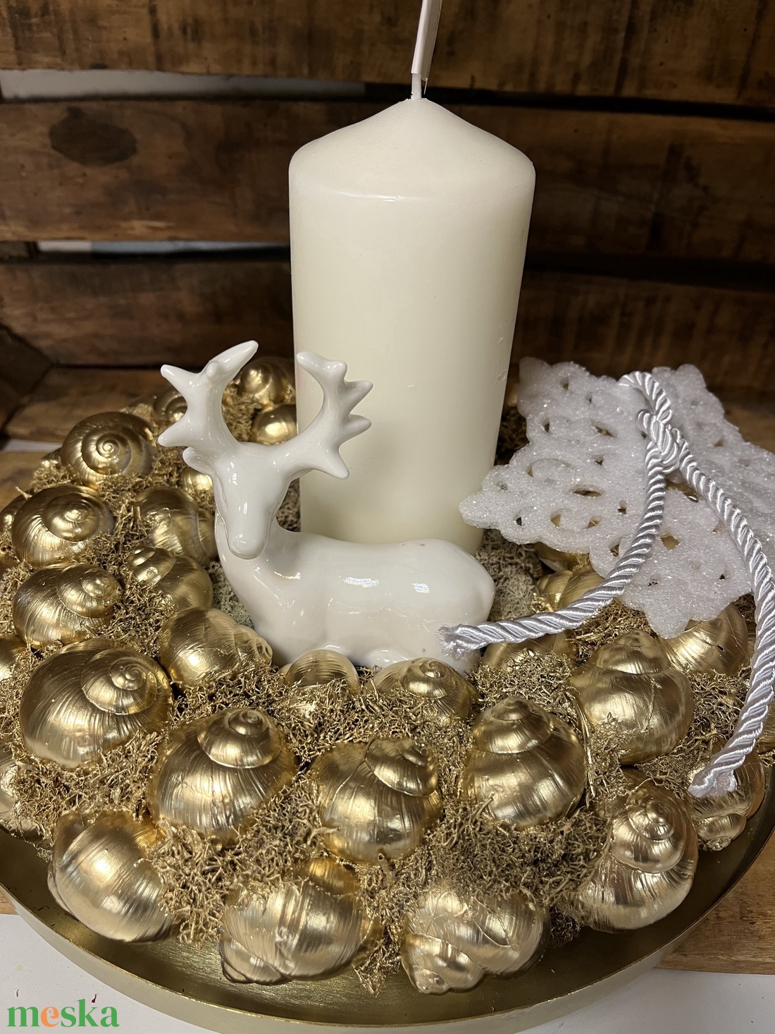 Karácsonyi asztaldísz - fehér-arany  - karácsony - adventi díszek - adventi ablakdekoráció - Meska.hu