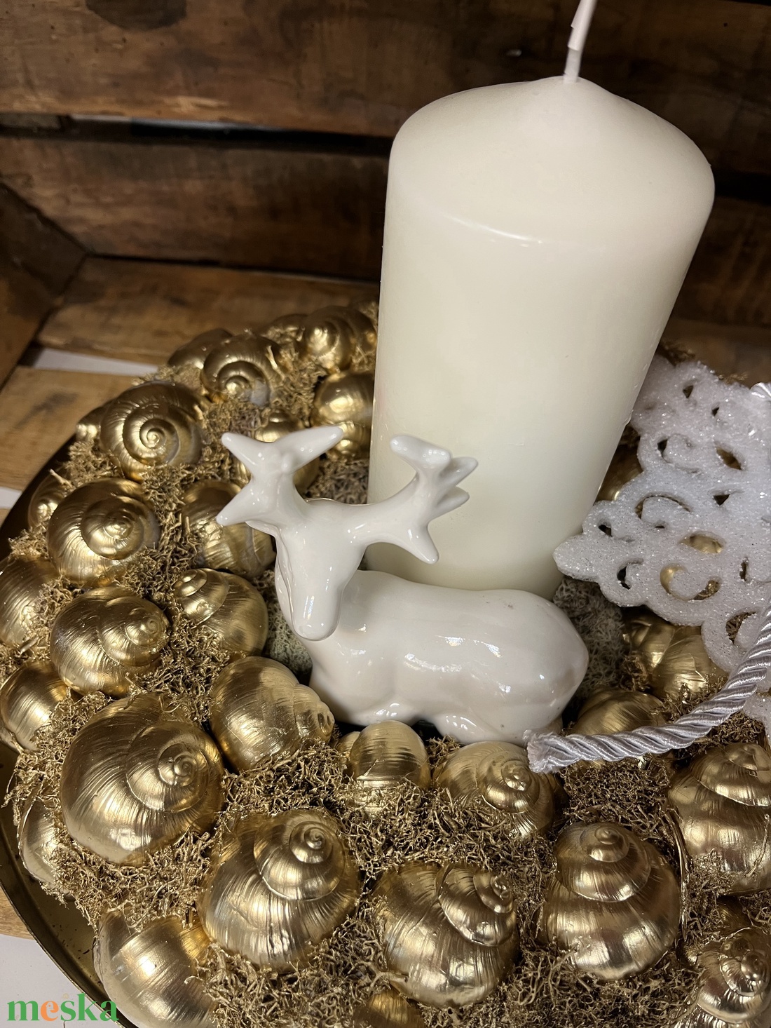 Karácsonyi asztaldísz - fehér-arany  - karácsony - adventi díszek - adventi ablakdekoráció - Meska.hu