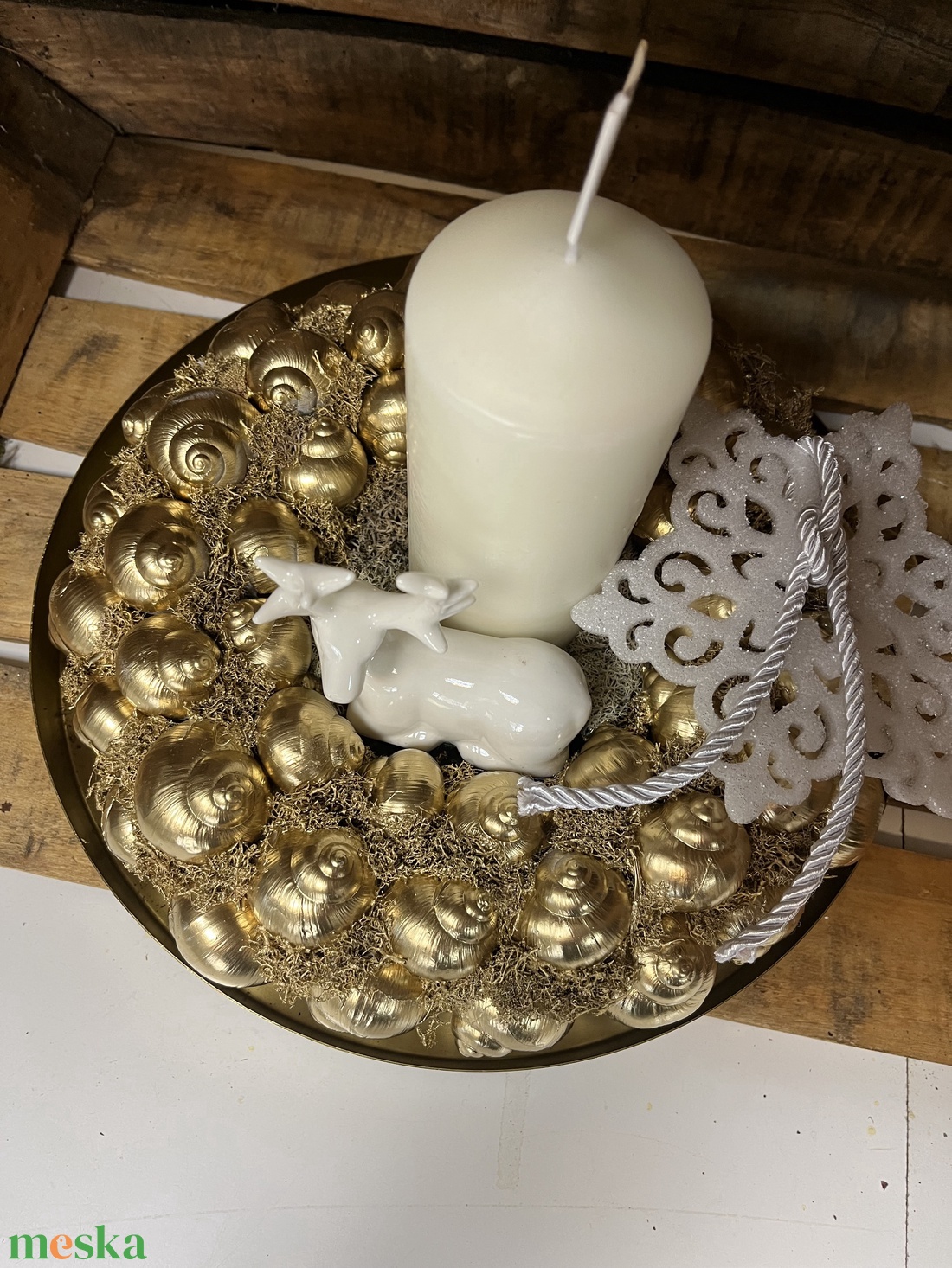 Karácsonyi asztaldísz - fehér-arany  - karácsony - adventi díszek - adventi ablakdekoráció - Meska.hu