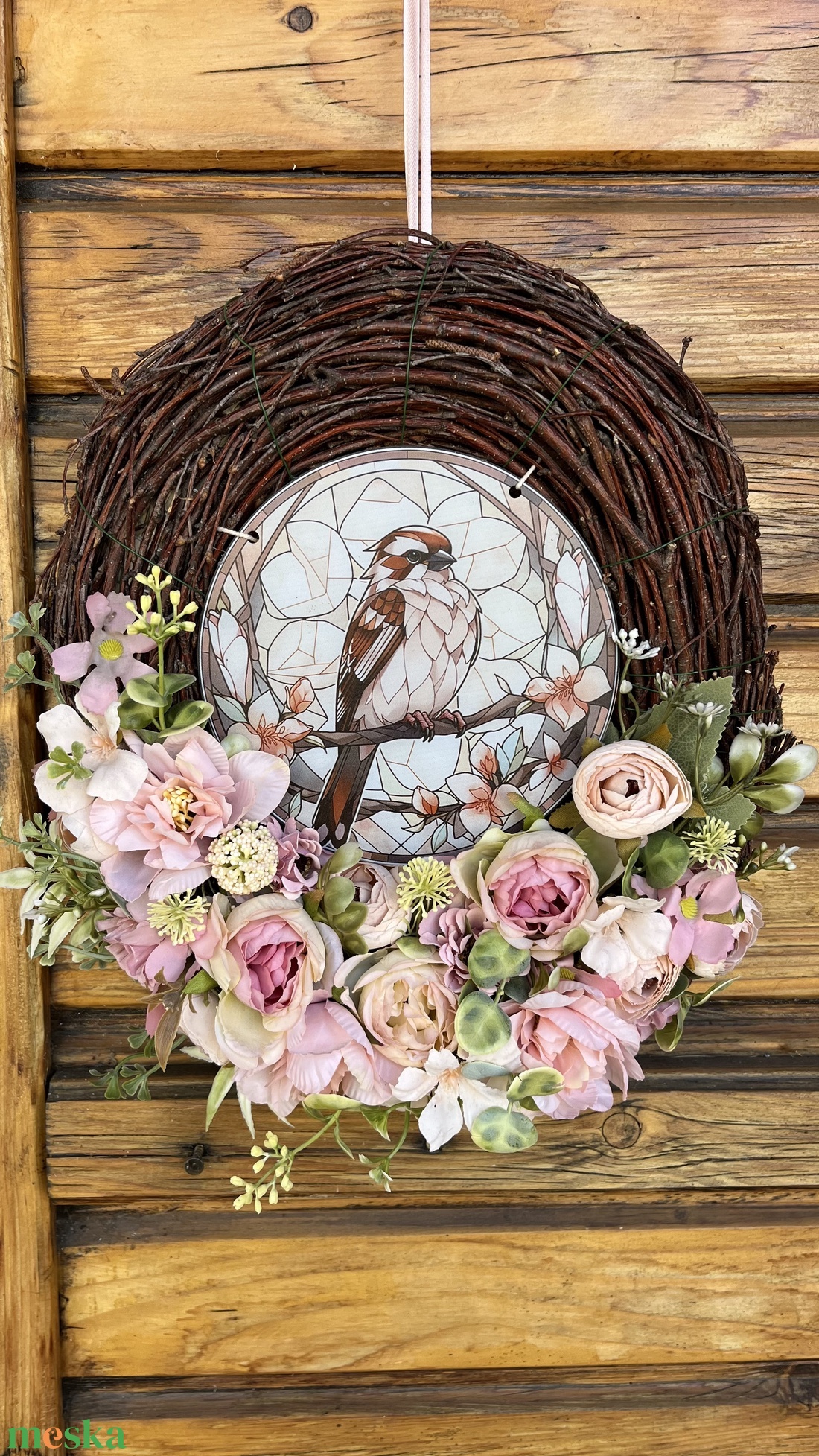 Tavaszi ajtódísz, kopogtató, Madaras középpel  - otthon & életmód - dekoráció - ajtó- és ablak dekoráció - ajtódísz & kopogtató - Meska.hu