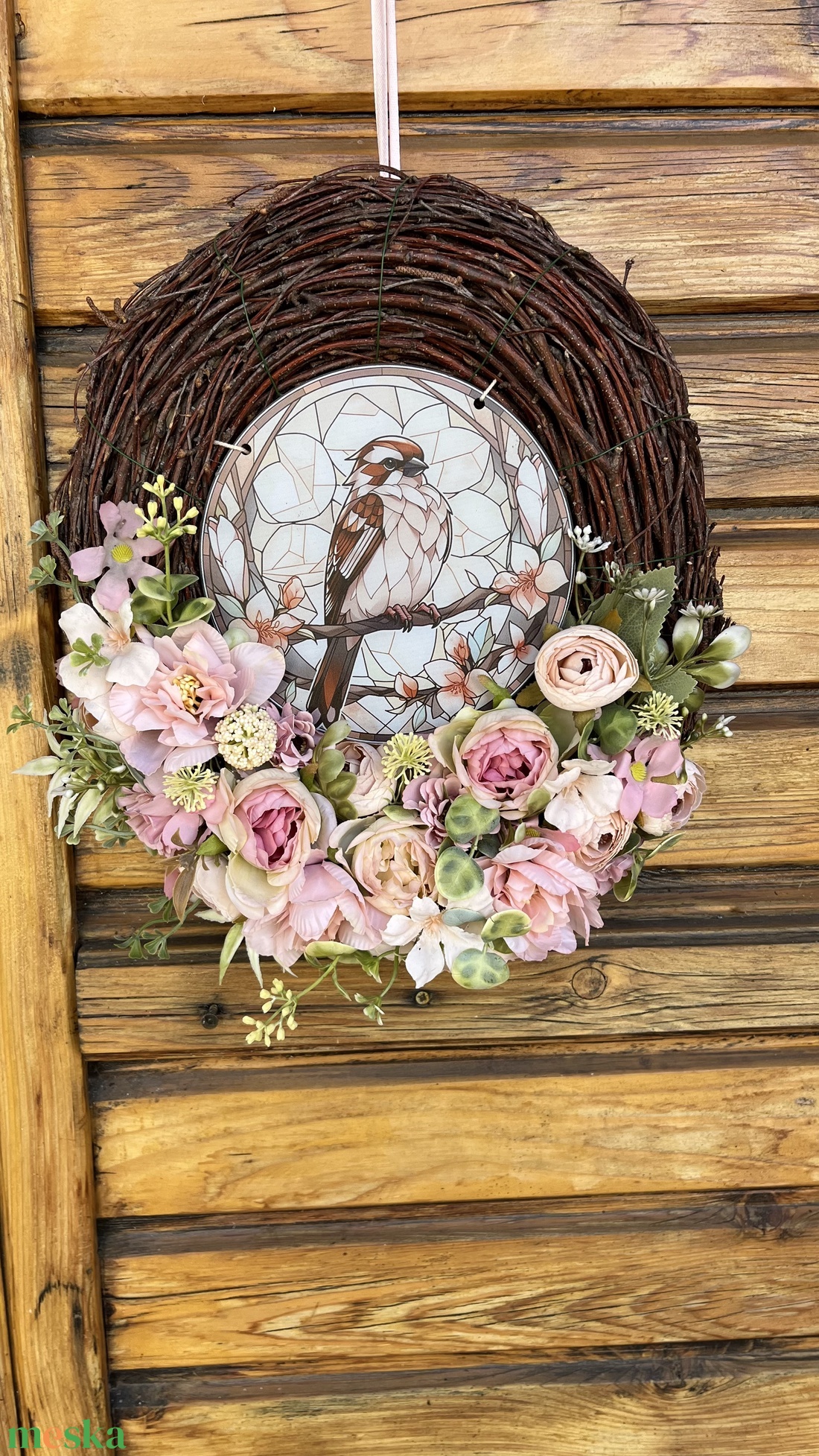 Tavaszi ajtódísz, kopogtató, Madaras középpel  - otthon & életmód - dekoráció - ajtó- és ablak dekoráció - ajtódísz & kopogtató - Meska.hu