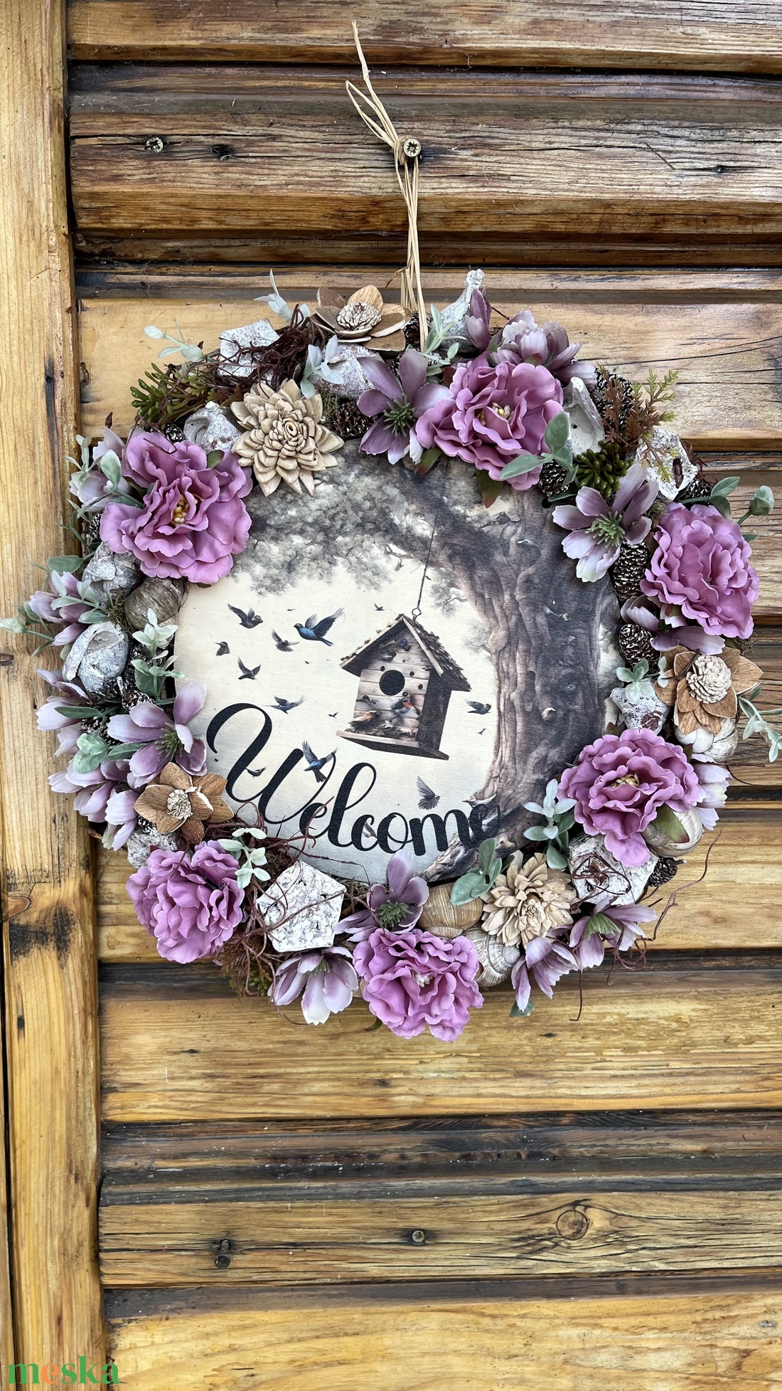 Tavaszi, nyári ajtódísz, kopogtató, welcome  középpel  - otthon & életmód - dekoráció - ajtó- és ablak dekoráció - ajtódísz & kopogtató - Meska.hu