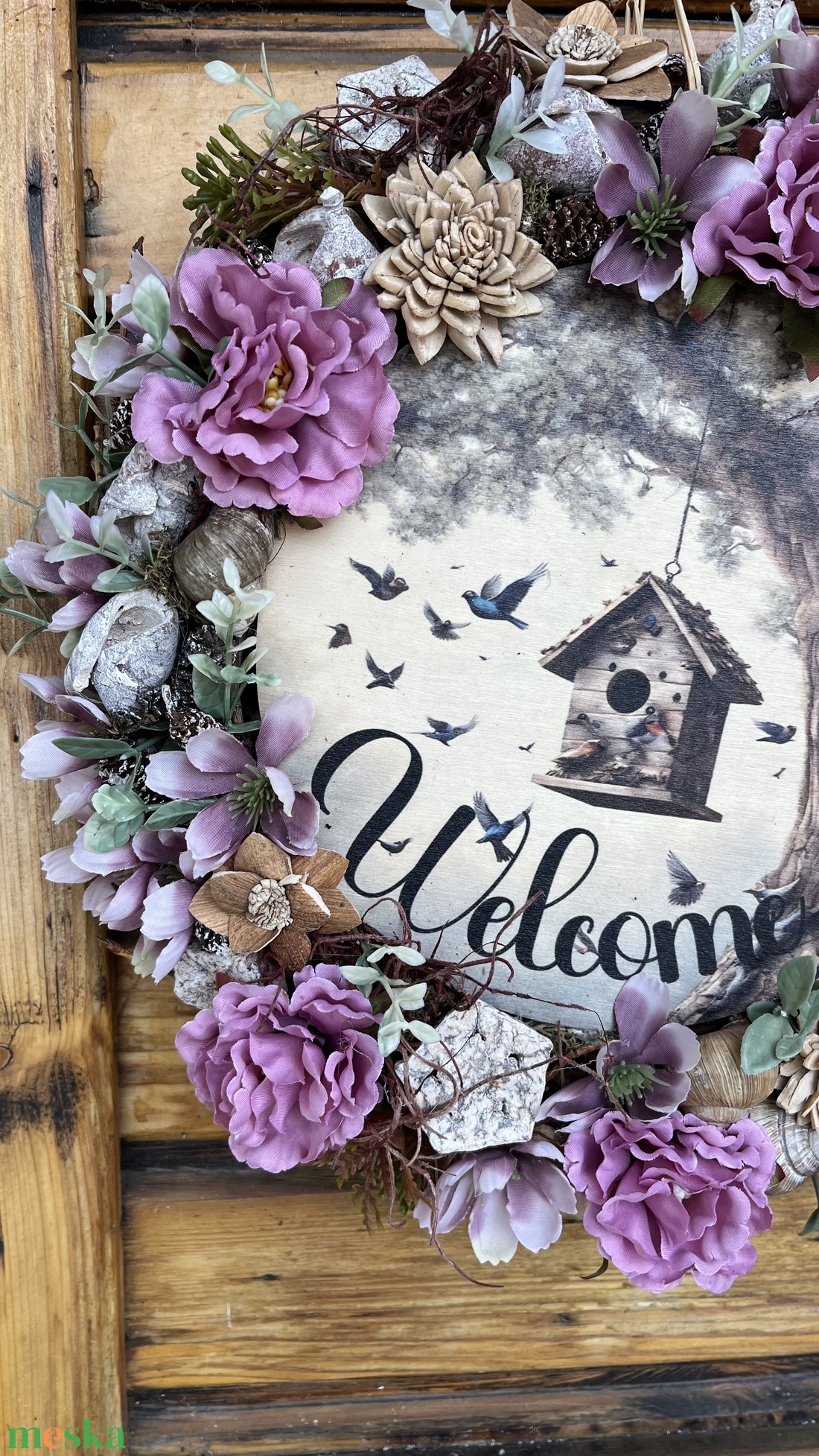 Tavaszi, nyári ajtódísz, kopogtató, welcome  középpel  - otthon & életmód - dekoráció - ajtó- és ablak dekoráció - ajtódísz & kopogtató - Meska.hu