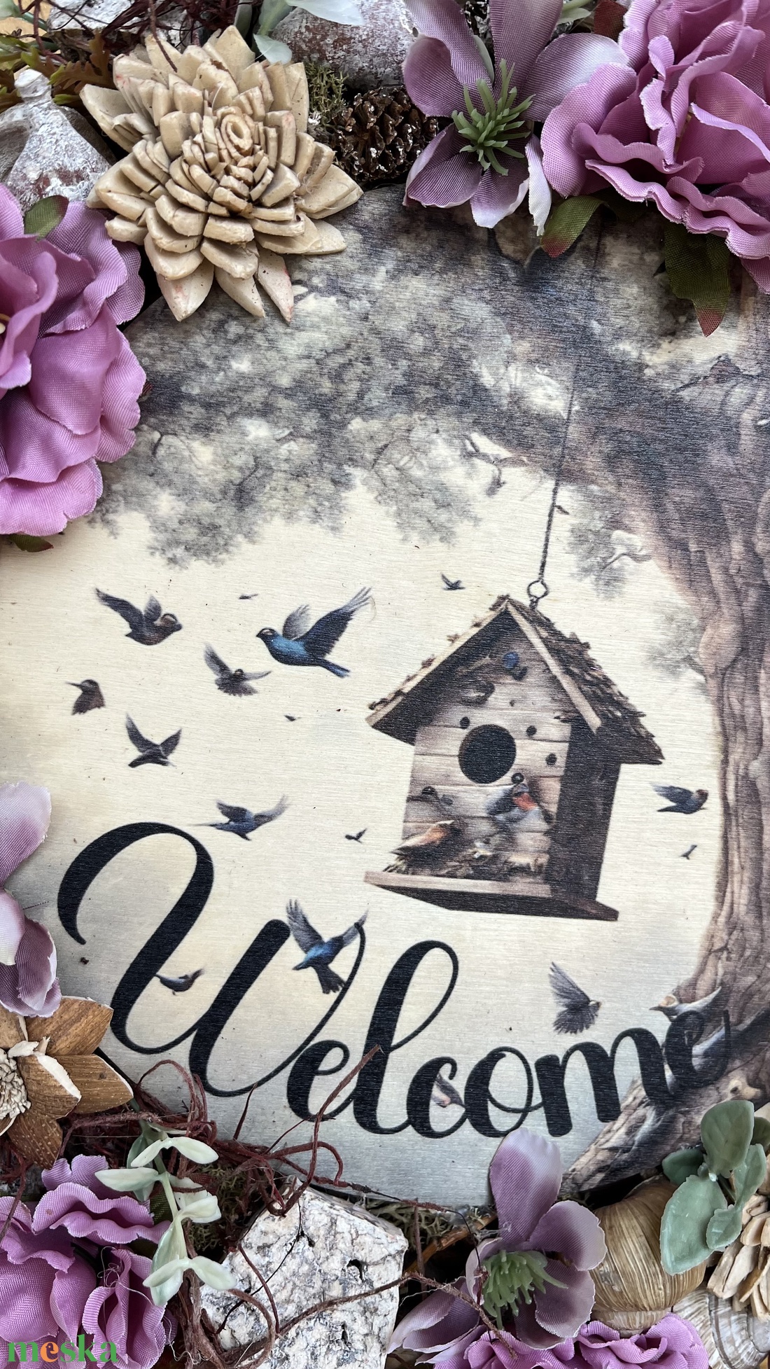 Tavaszi, nyári ajtódísz, kopogtató, welcome  középpel  - otthon & életmód - dekoráció - ajtó- és ablak dekoráció - ajtódísz & kopogtató - Meska.hu