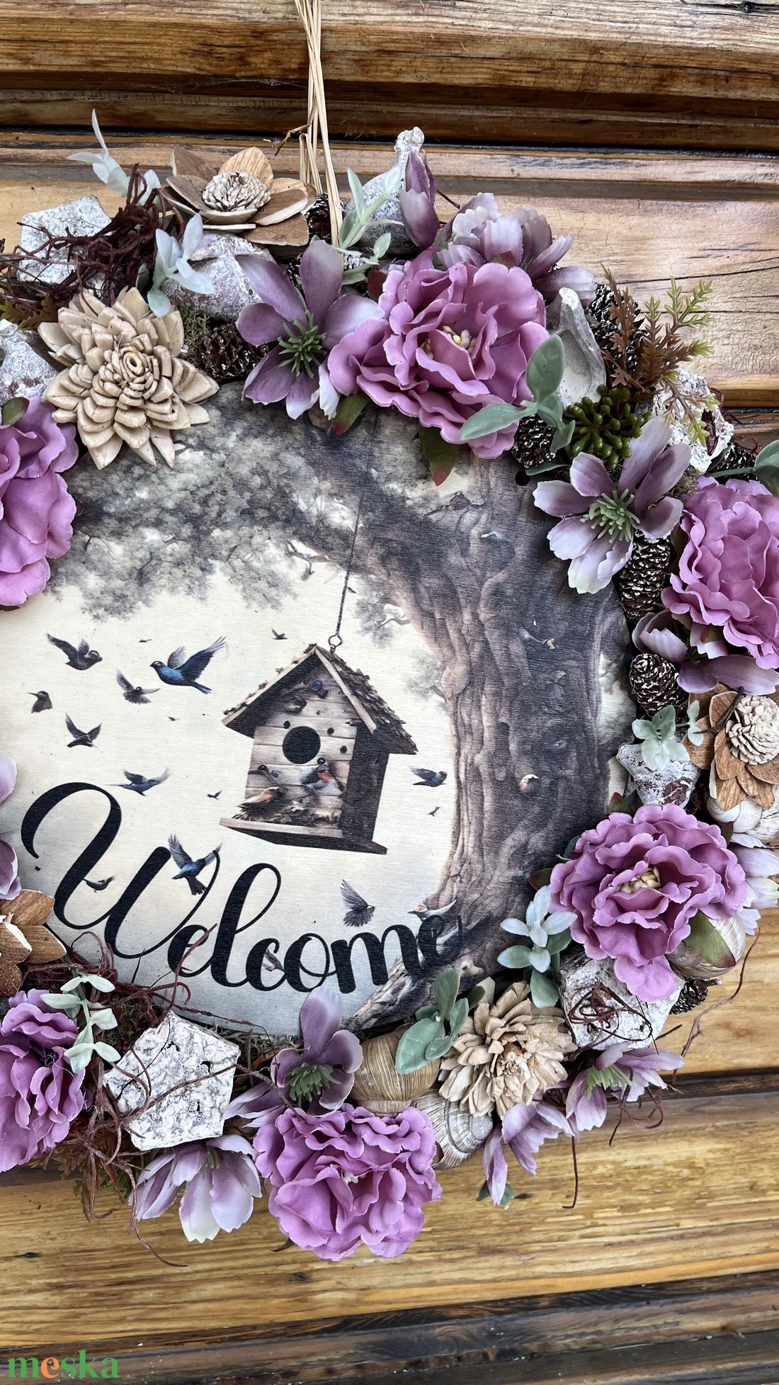 Tavaszi, nyári ajtódísz, kopogtató, welcome  középpel  - otthon & életmód - dekoráció - ajtó- és ablak dekoráció - ajtódísz & kopogtató - Meska.hu