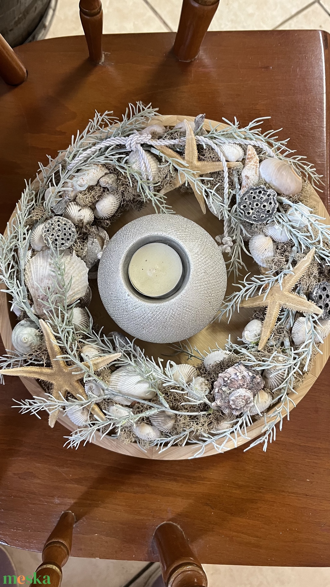 Kagylós nyári dekoráció fatálcán, asztaldísz - otthon & életmód - dekoráció - ajtó- és ablak dekoráció - ajtódísz & kopogtató - Meska.hu