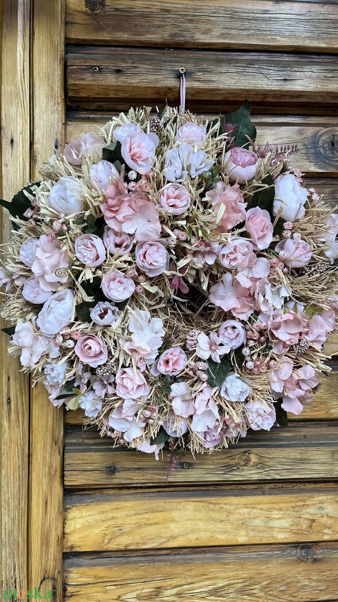 Pasztell rózsaszín nyári ajtódísz, kopogtató , koszorú  - otthon & életmód - dekoráció - ajtó- és ablak dekoráció - ajtódísz & kopogtató - Meska.hu