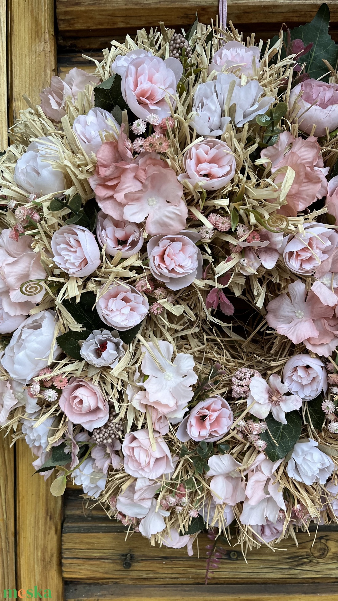 Pasztell rózsaszín nyári ajtódísz, kopogtató , koszorú  - otthon & életmód - dekoráció - ajtó- és ablak dekoráció - ajtódísz & kopogtató - Meska.hu